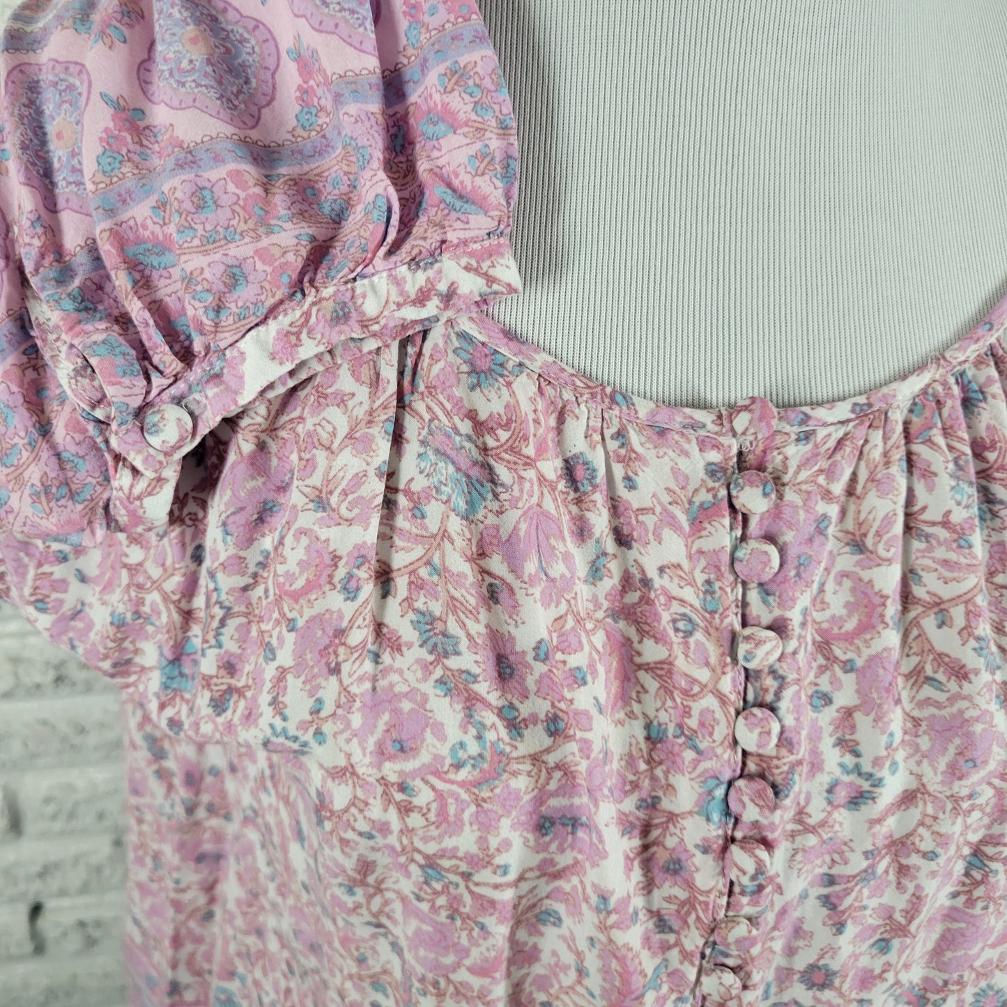 Cynthia Rowley Top Womens 1X Purple Blue Floral Long Sleeve Button Rayon FLO68E