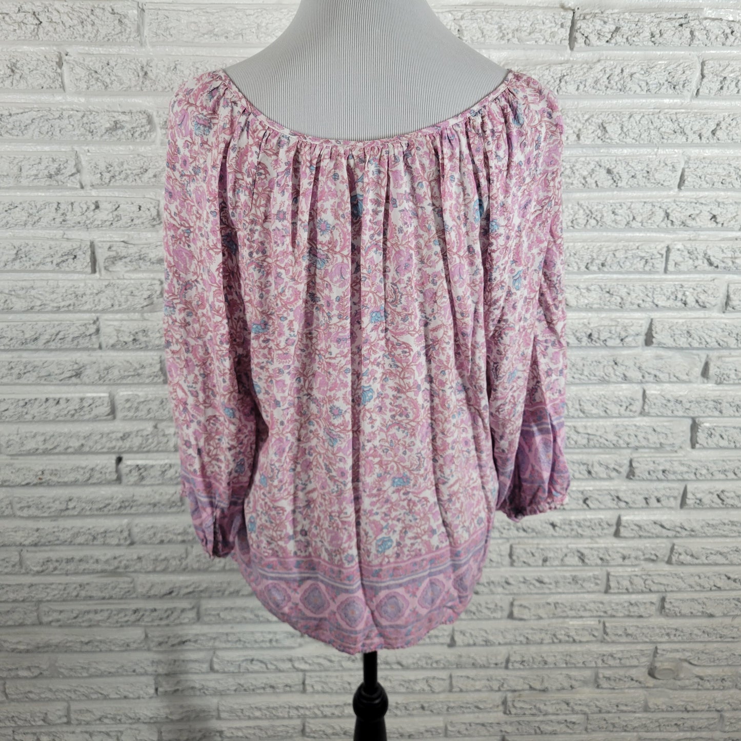 Cynthia Rowley Top Womens 1X Purple Blue Floral Long Sleeve Button Rayon FLO68E