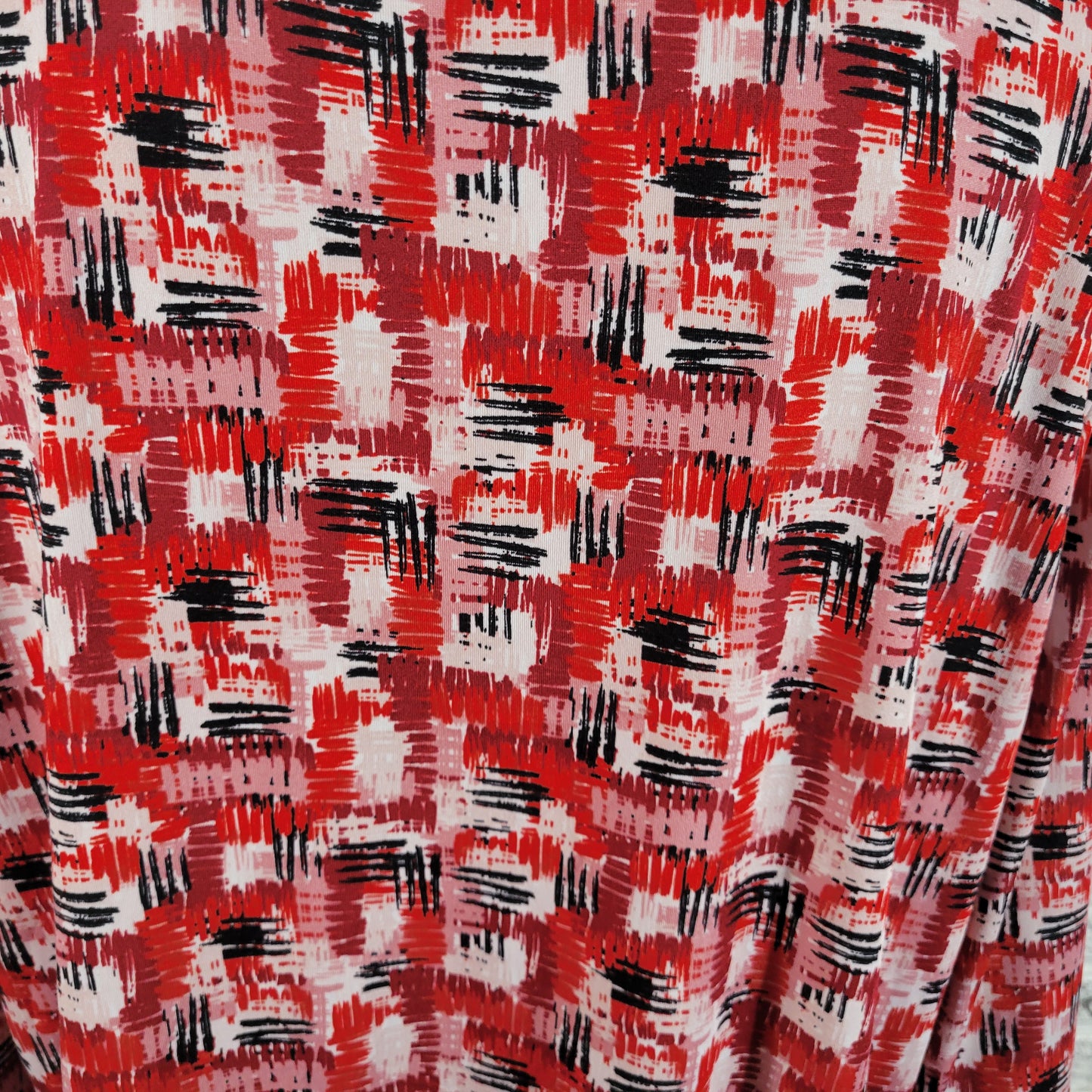 Zac & Rachel Women 2X Red Black Geometric Handkerchief Hem Blouse GEO150XE