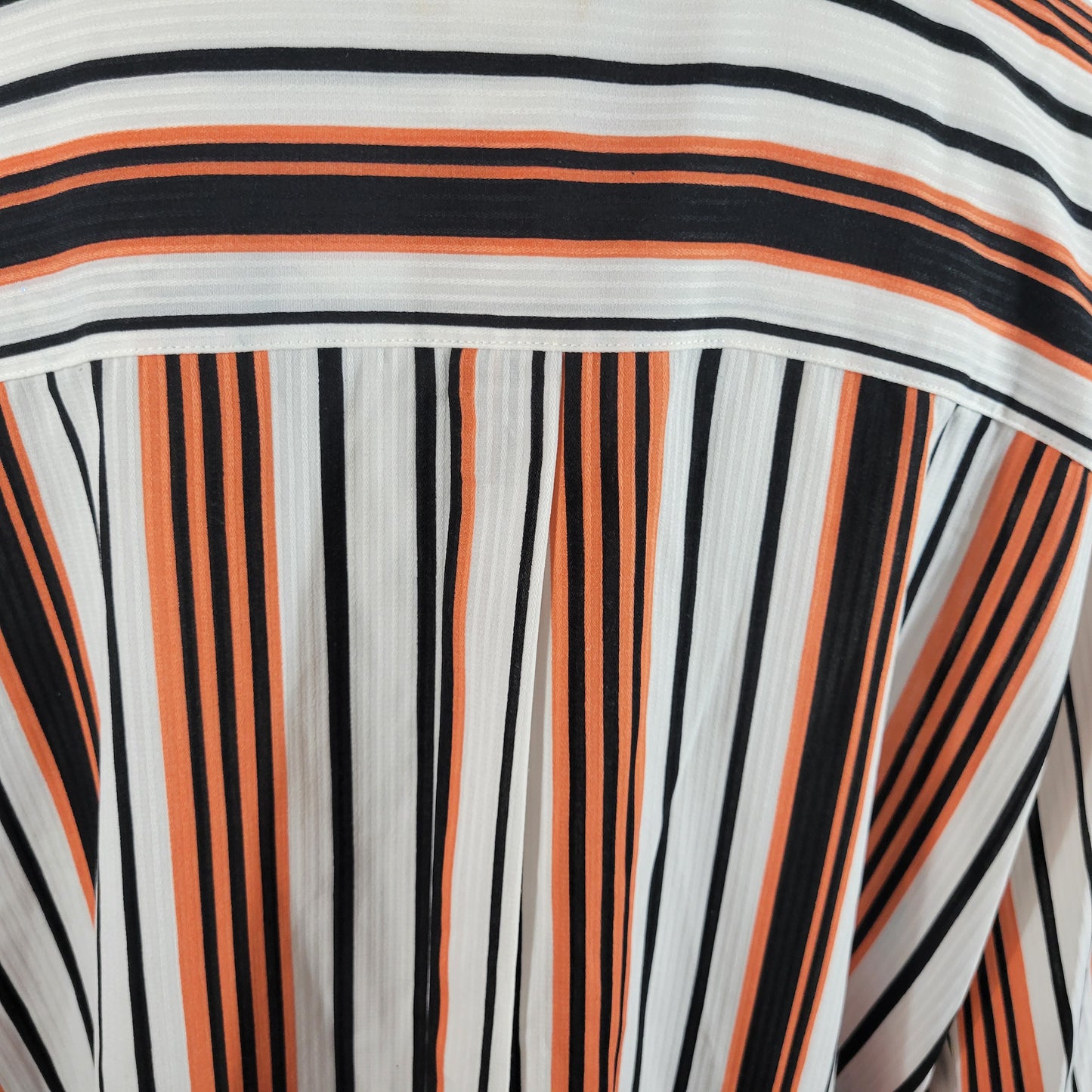 Ruby Rd 1X Orange Black Stripe Button Up Shirt Roll Tab Sleeve Pocket Top STR80E