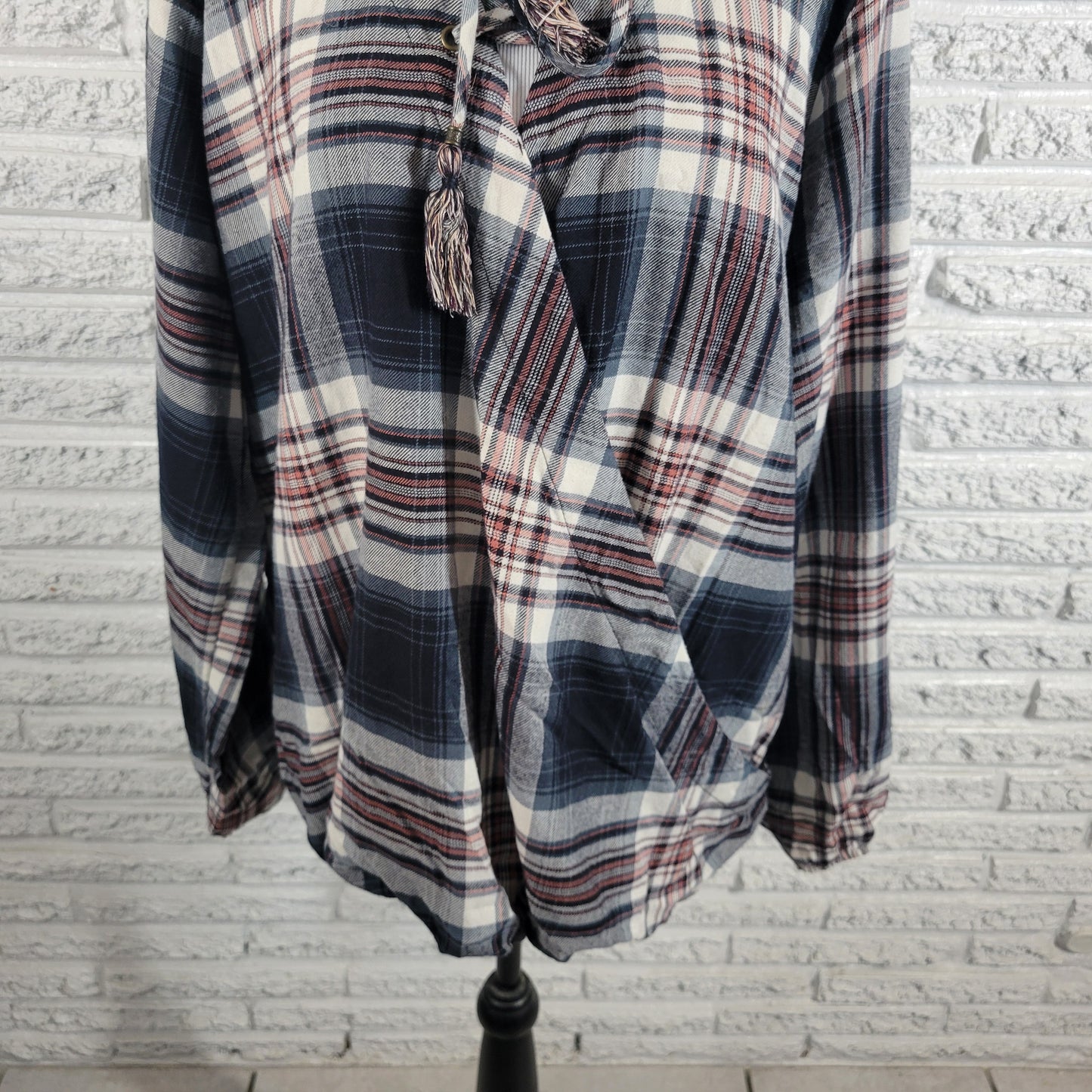 Knox Rose XXL Black Red Plaid Blouse Square Neck Long Sleeve Top PLA25E