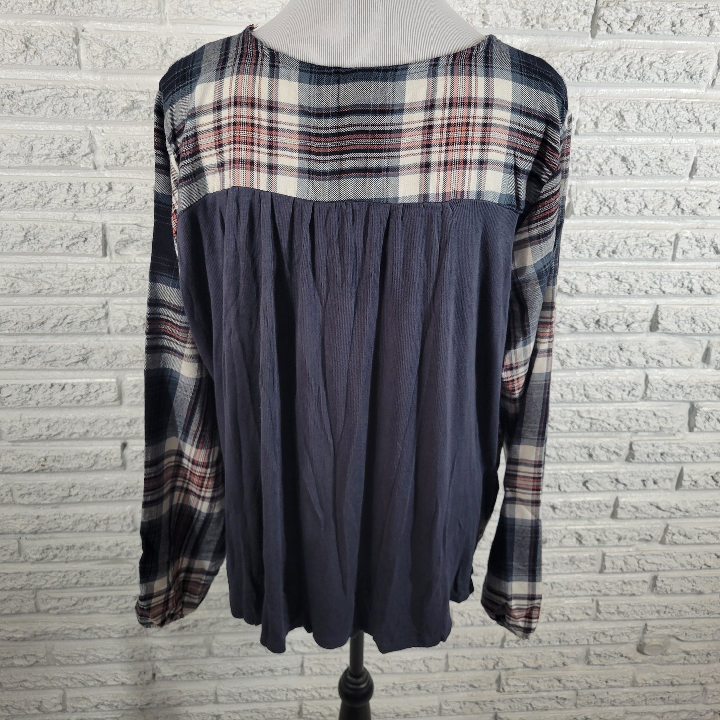Knox Rose XXL Black Red Plaid Blouse Square Neck Long Sleeve Top PLA25E