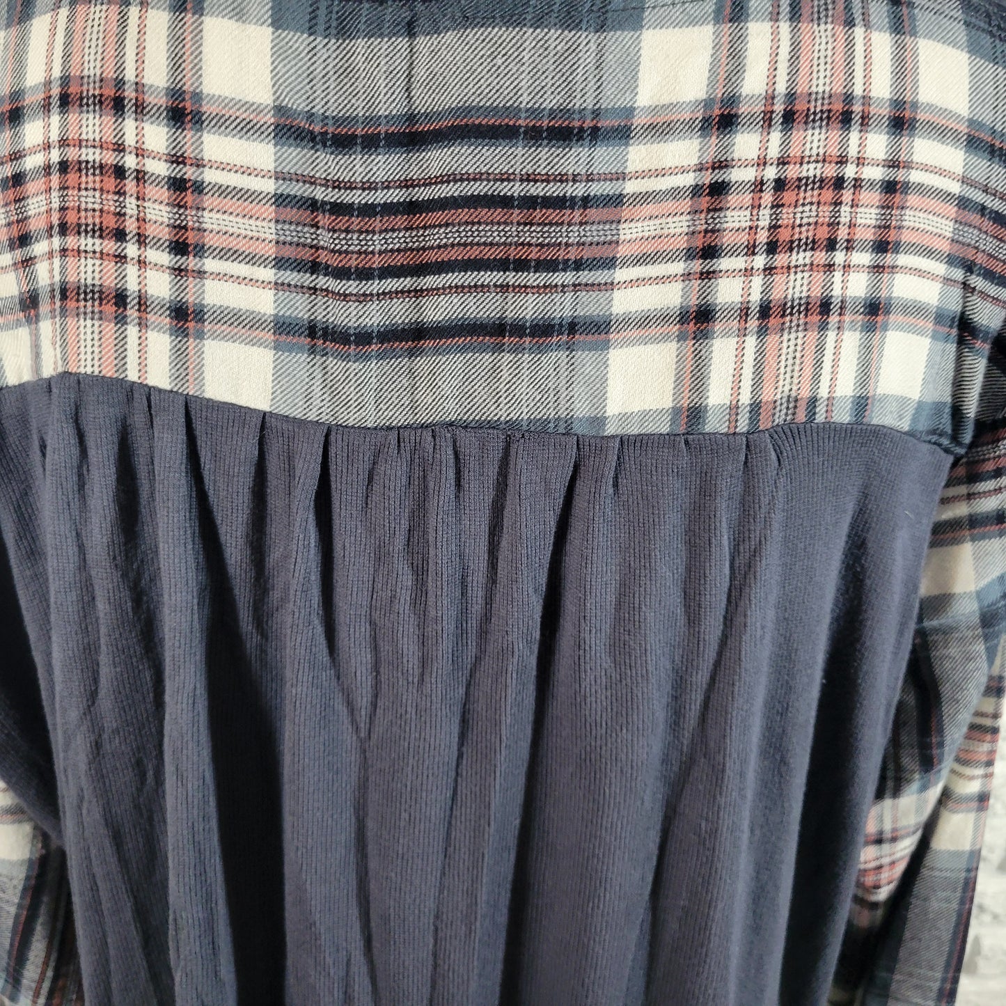 Knox Rose XXL Black Red Plaid Blouse Square Neck Long Sleeve Top PLA25E