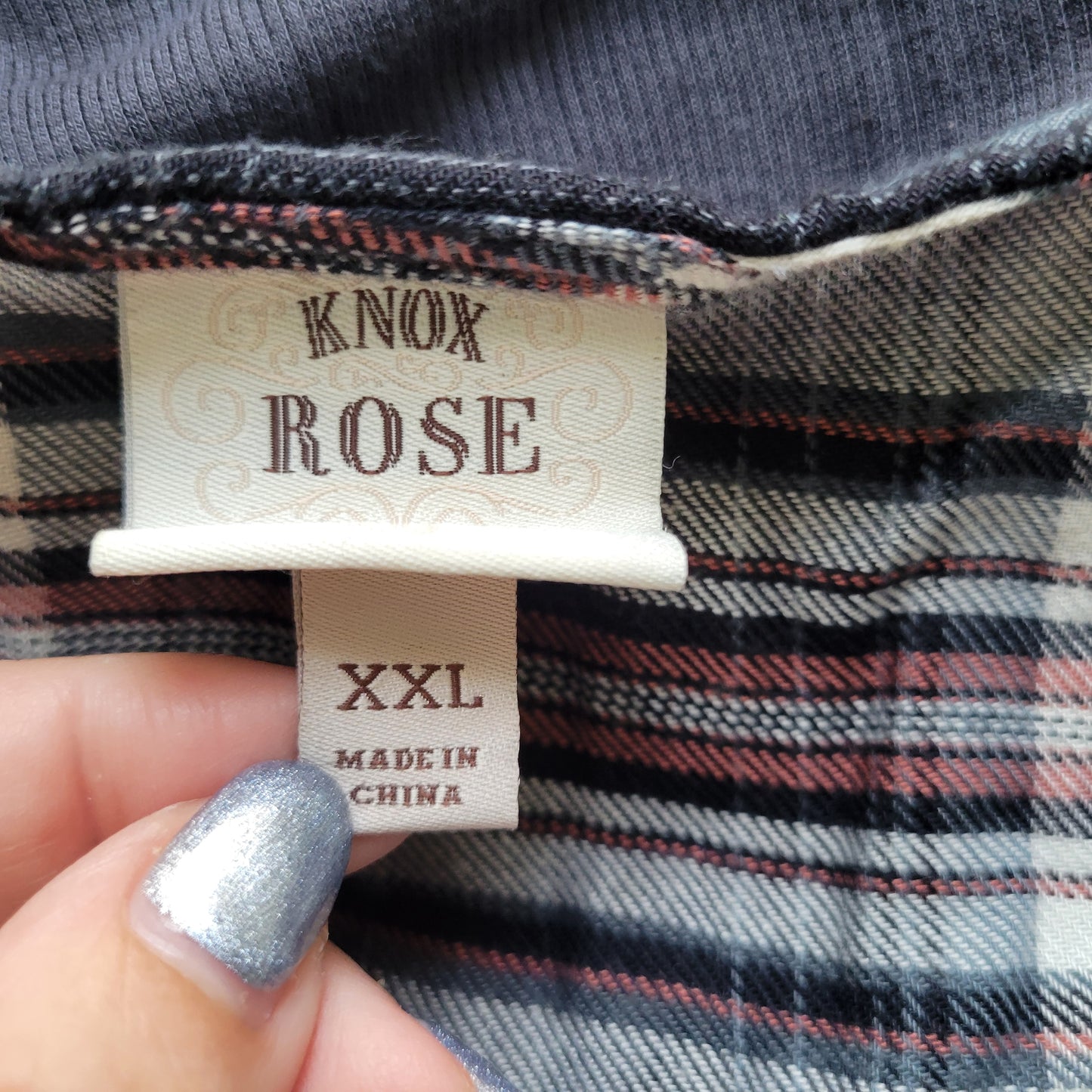Knox Rose XXL Black Red Plaid Blouse Square Neck Long Sleeve Top PLA25E