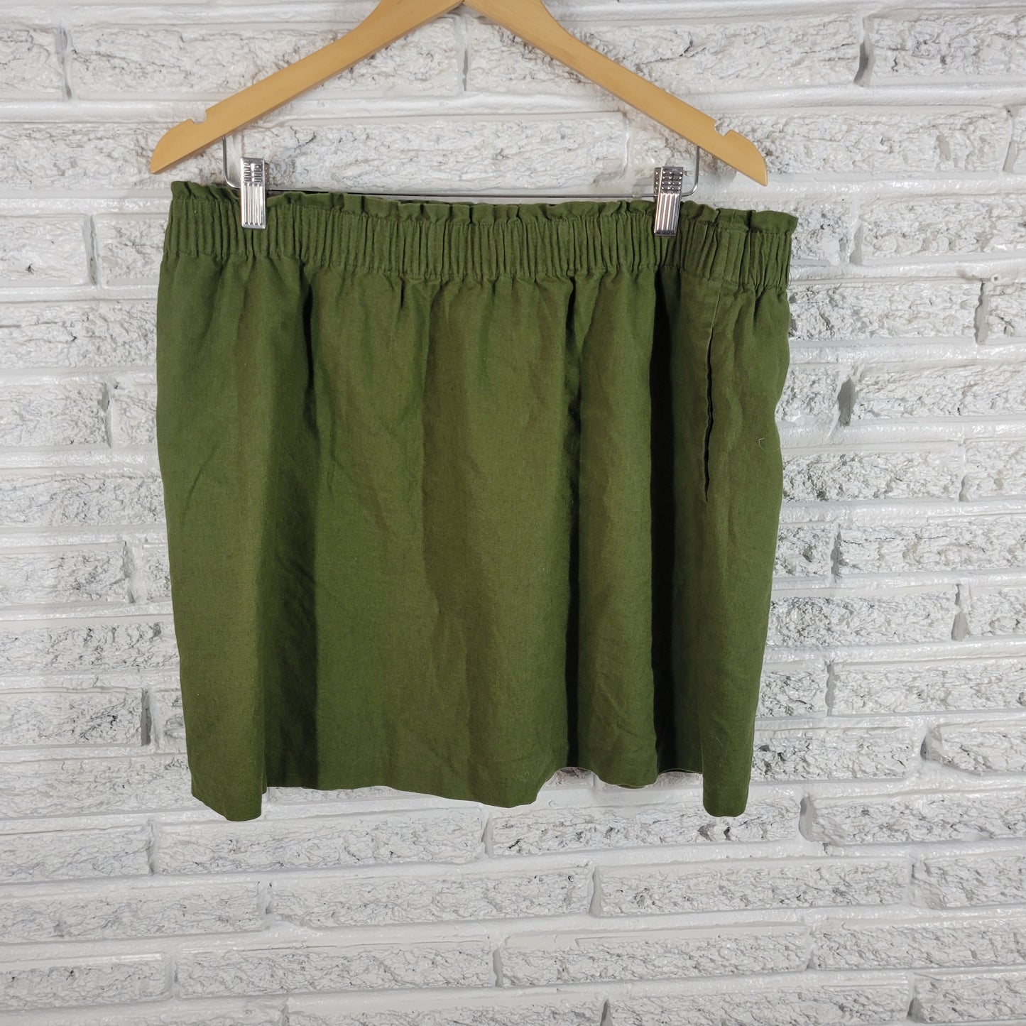 J Crew  Plus   18 Green Linen Cotton A-Line Skirt Pockets Pull On GRE2XE