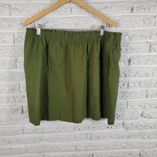 J Crew  Plus   18 Green Linen Cotton A-Line Skirt Pockets Pull On GRE2XE