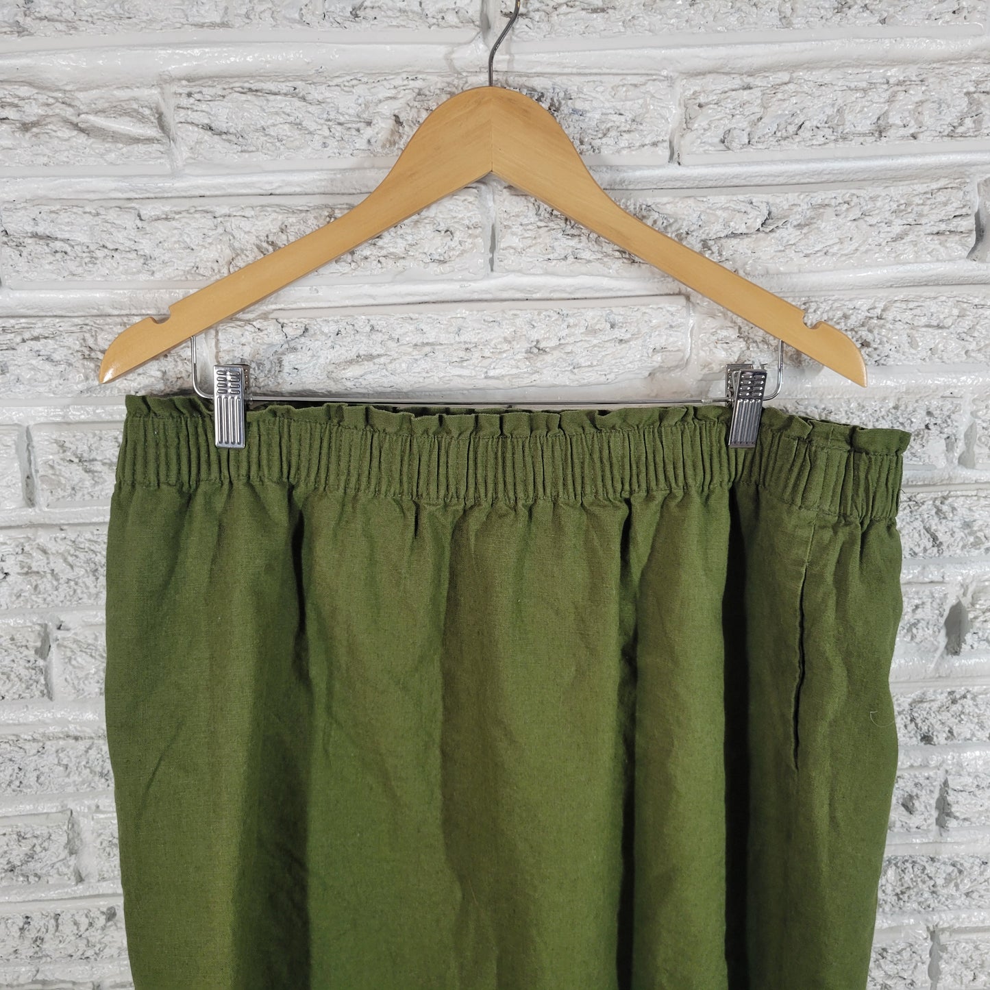 J Crew  Plus   18 Green Linen Cotton A-Line Skirt Pockets Pull On GRE2XE