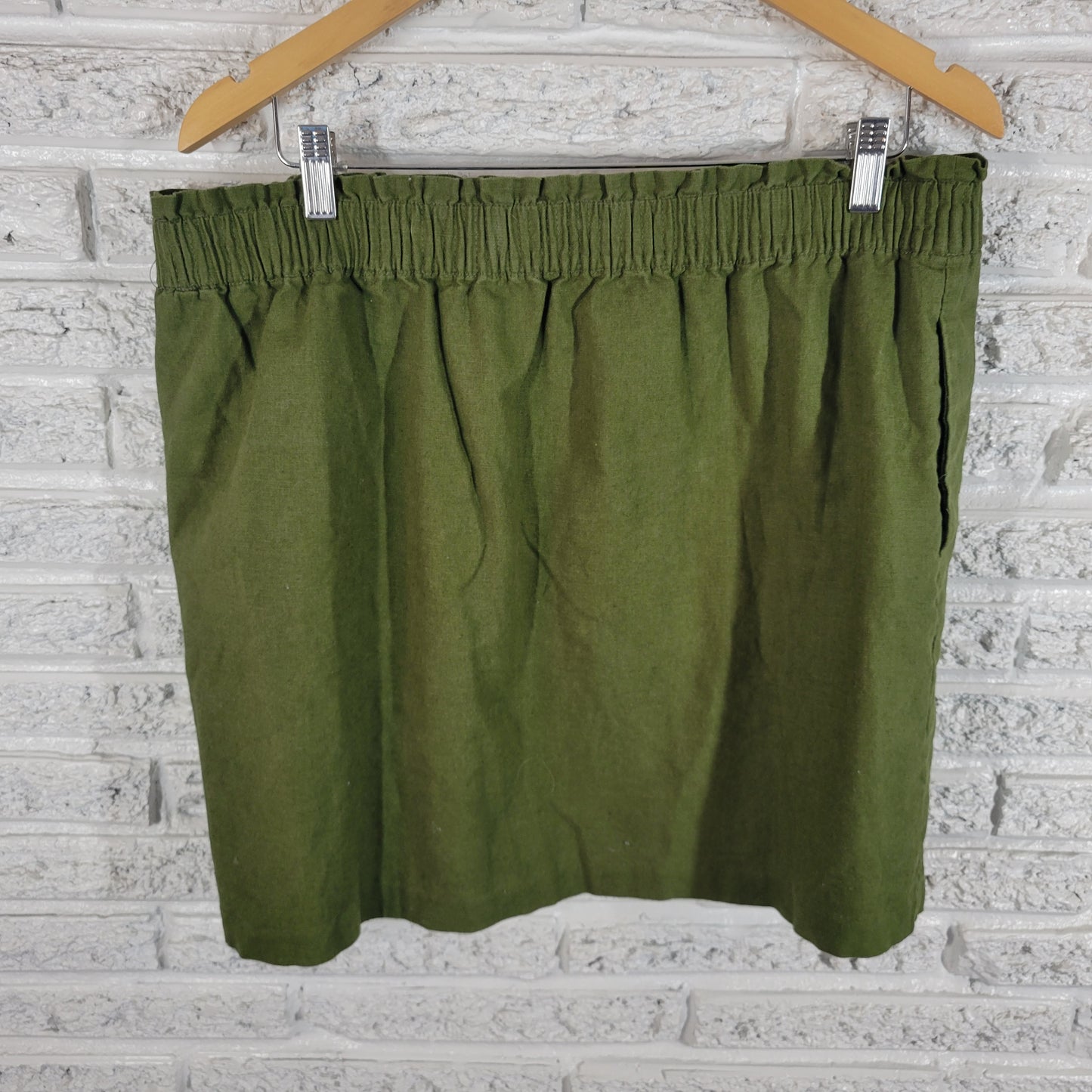 J Crew  Plus   18 Green Linen Cotton A-Line Skirt Pockets Pull On GRE2XE