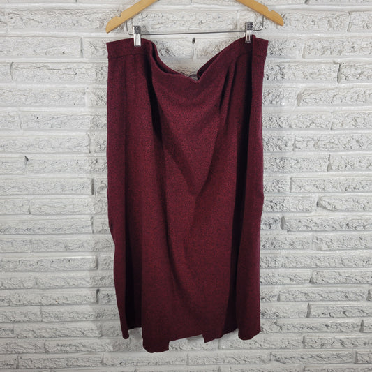 Cherokee 3X Red Black Marled Cotton Knit Pencil Skirt Plus Midi RED59E
