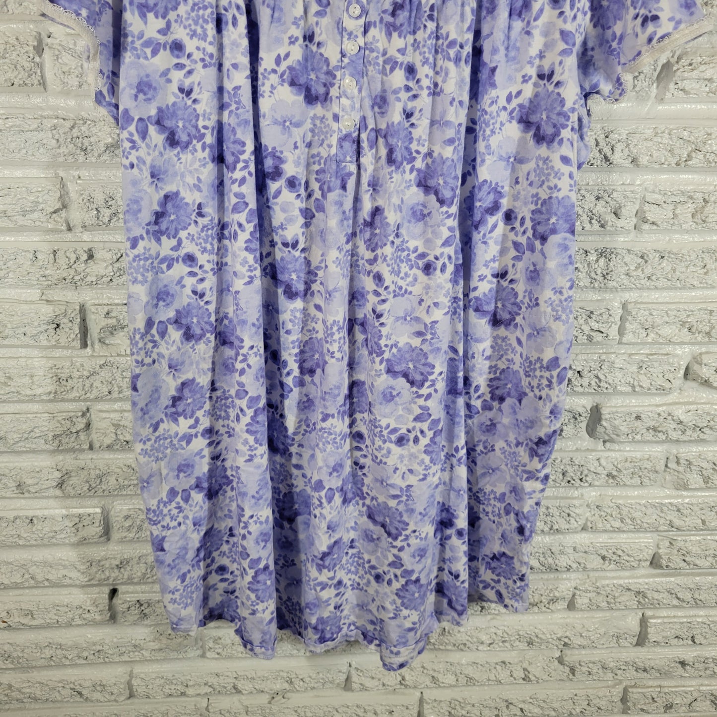 Aria Nightgown Womens 2X Blue White Floral 100% Cotton Lace Pintuck FLO48E