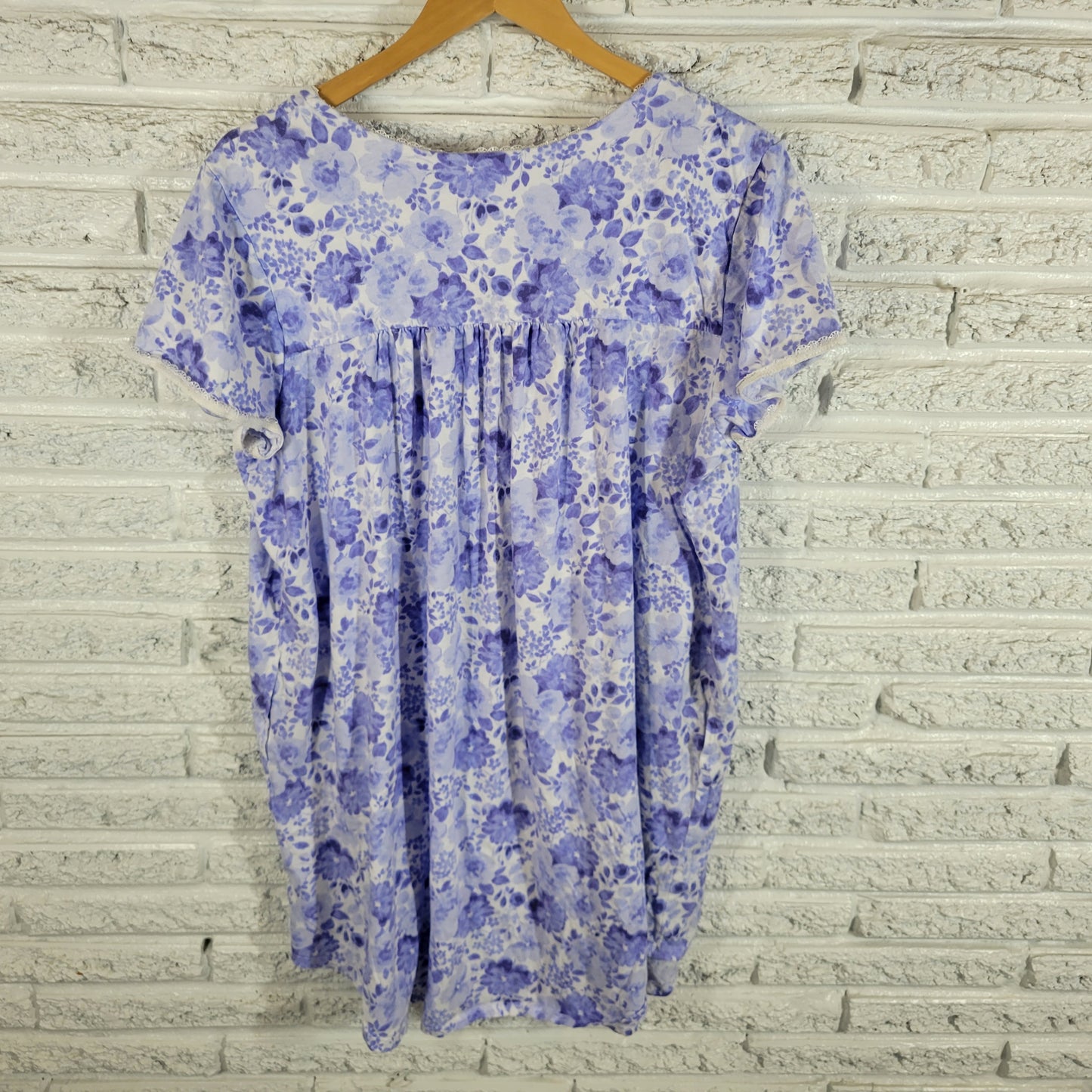 Aria Nightgown Womens 2X Blue White Floral 100% Cotton Lace Pintuck FLO48E