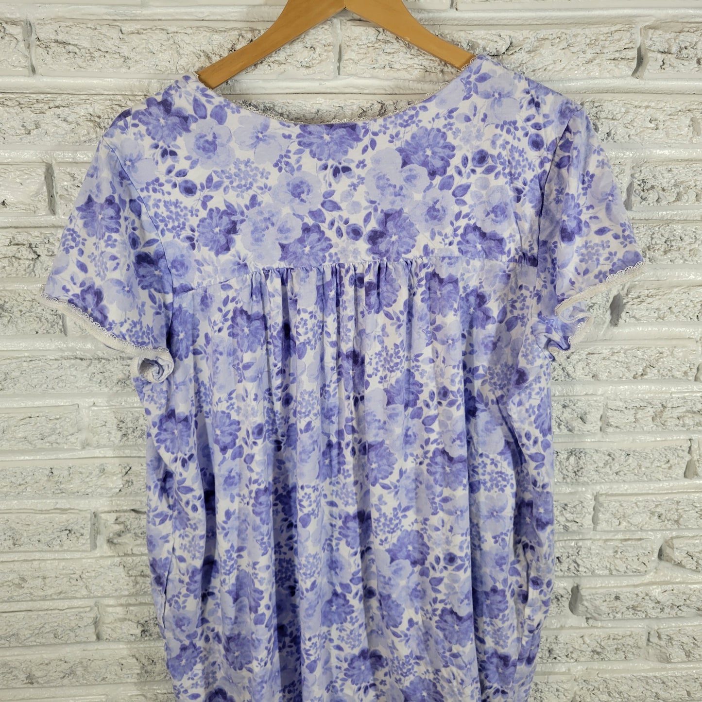 Aria Nightgown Womens 2X Blue White Floral 100% Cotton Lace Pintuck FLO48E