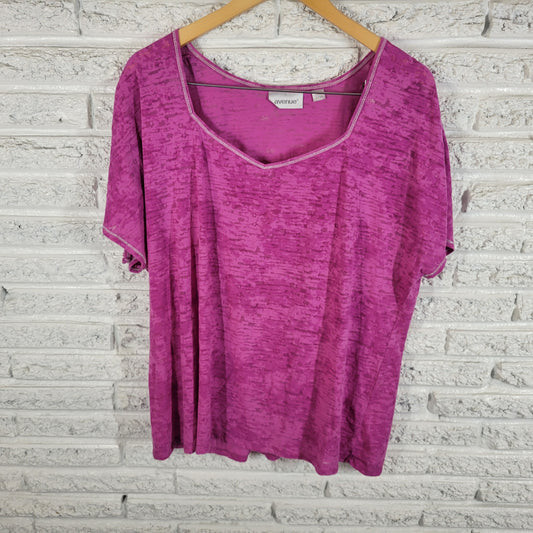 Avenue Womens 22 24 Plus Size Purple Burnout Sheer V-Neck Cap Sleeve Tee PUR20E