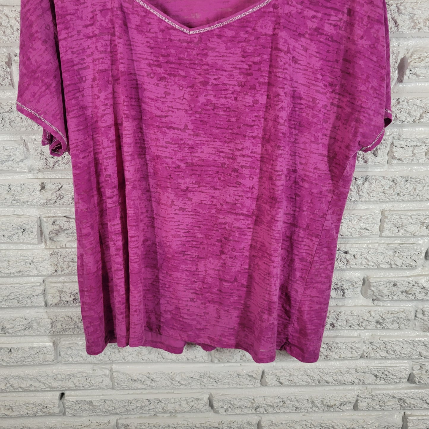 Avenue Womens 22 24 Plus Size Purple Burnout Sheer V-Neck Cap Sleeve Tee PUR20E