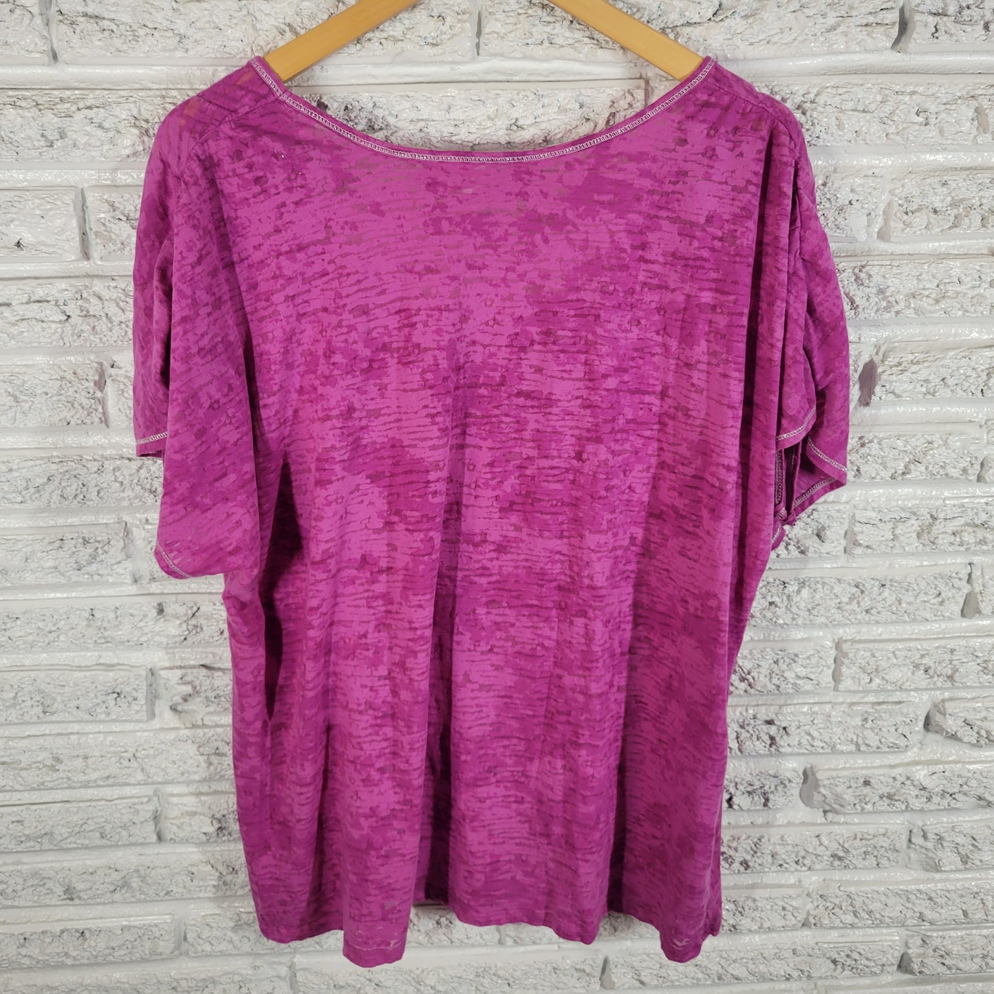 Avenue Womens 22 24 Plus Size Purple Burnout Sheer V-Neck Cap Sleeve Tee PUR20E
