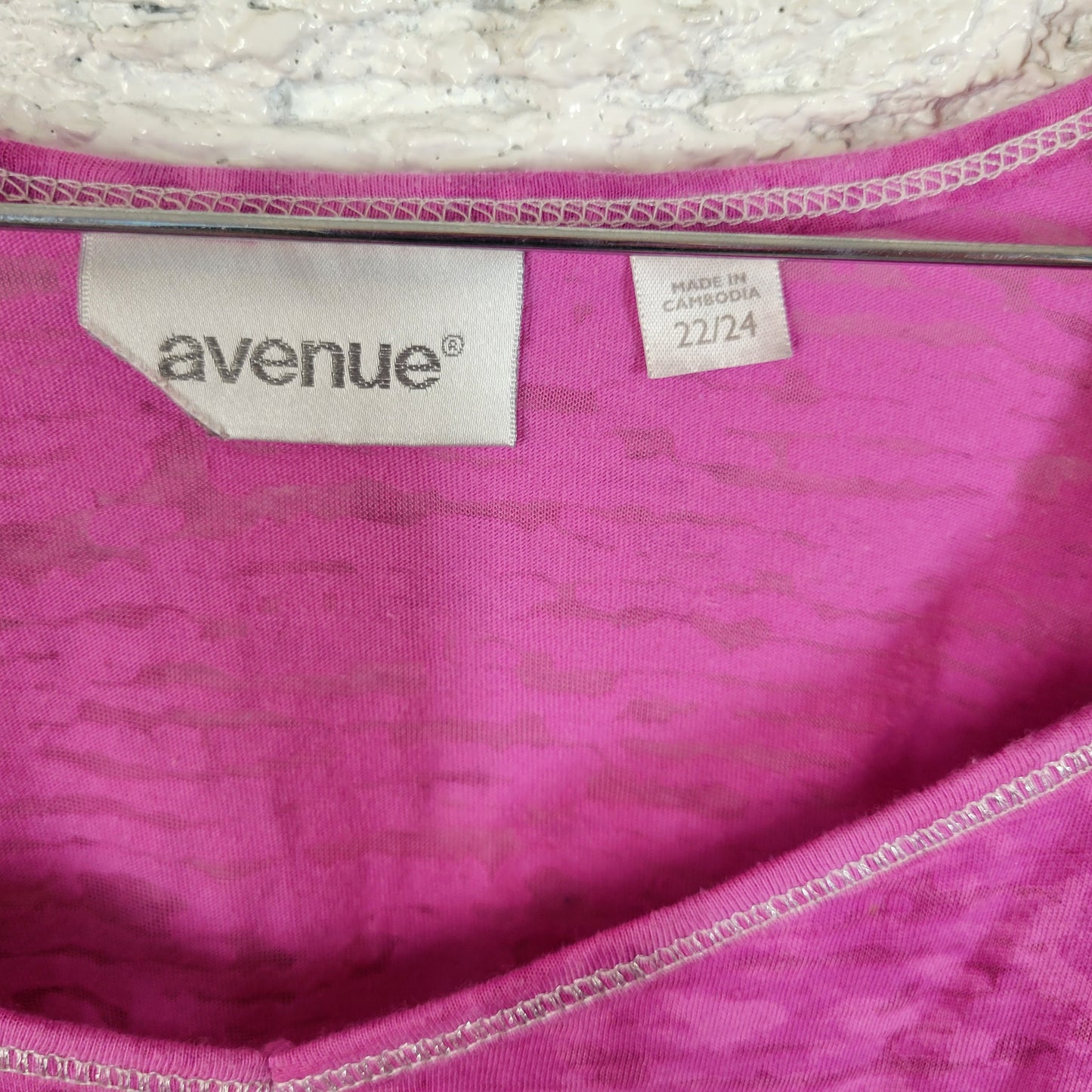 Avenue Womens 22 24 Plus Size Purple Burnout Sheer V-Neck Cap Sleeve Tee PUR20E