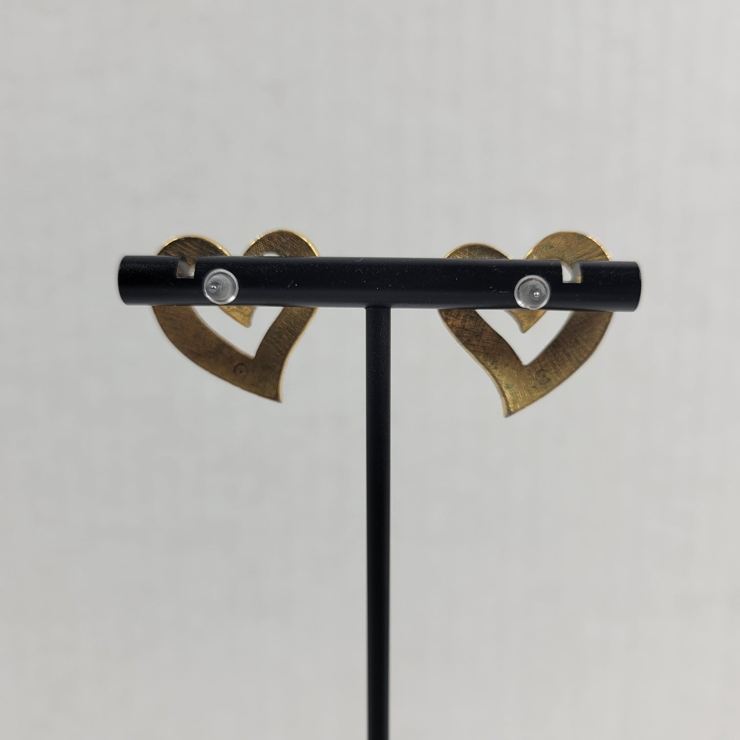 Vintage Gold Tone Red Enamel Double Heart Post Stud Earrings Valentine E132E
