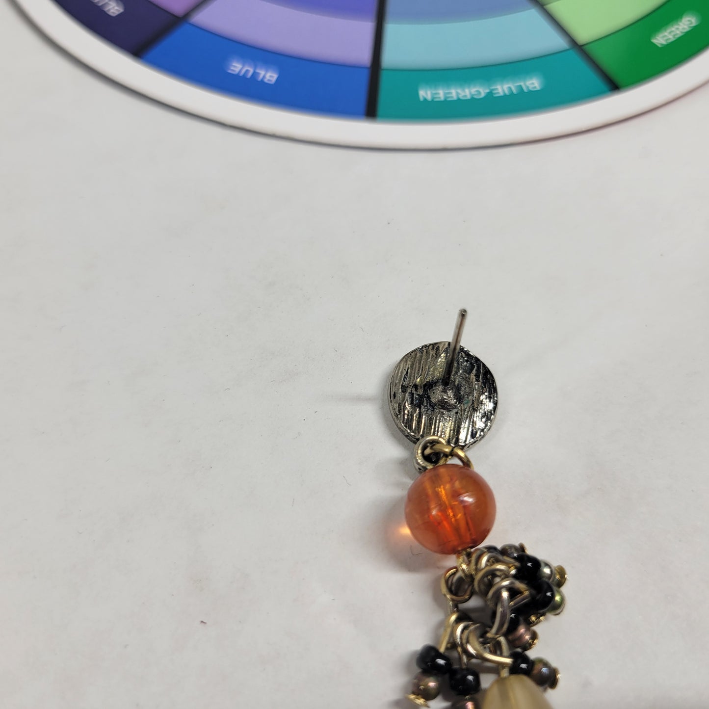 Vintage Silver Tone Orange Yellow Teardrop Dangle Drop Post Stud Earrings E133E