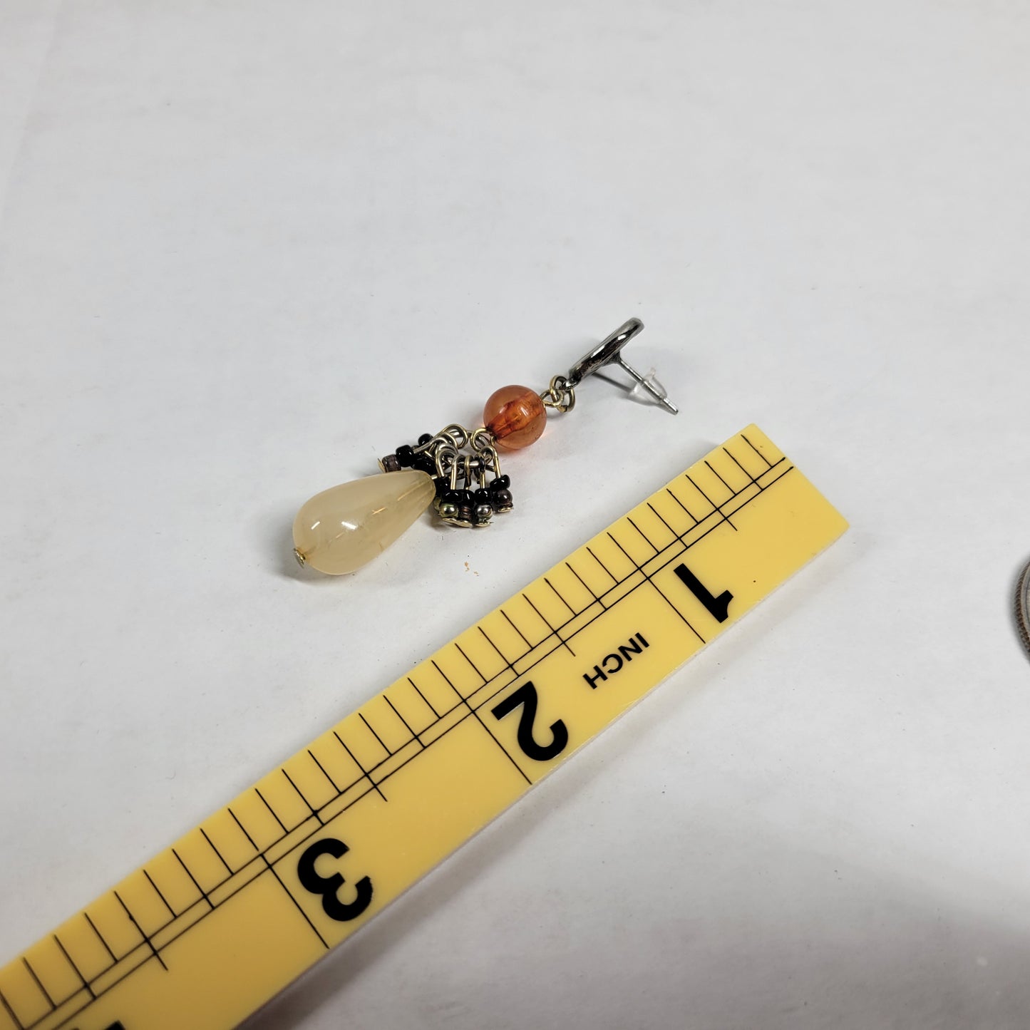 Vintage Silver Tone Orange Yellow Teardrop Dangle Drop Post Stud Earrings E133E