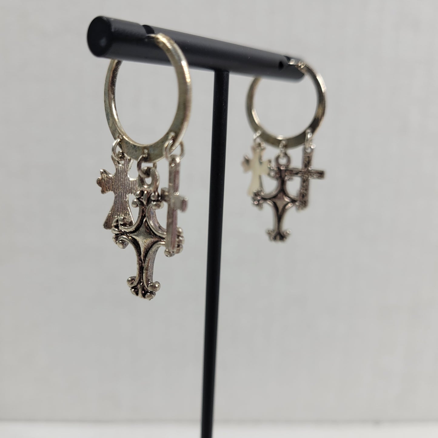 Rebecca Malone Silver Tone Hoop Earrings Multi Charm Dangle Cross Faith E135E