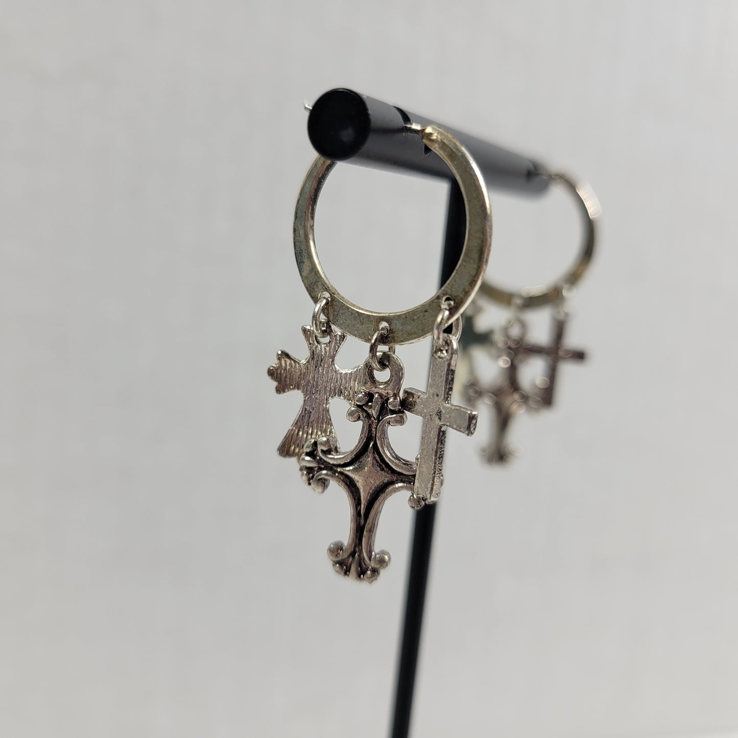 Rebecca Malone Silver Tone Hoop Earrings Multi Charm Dangle Cross Faith E135E
