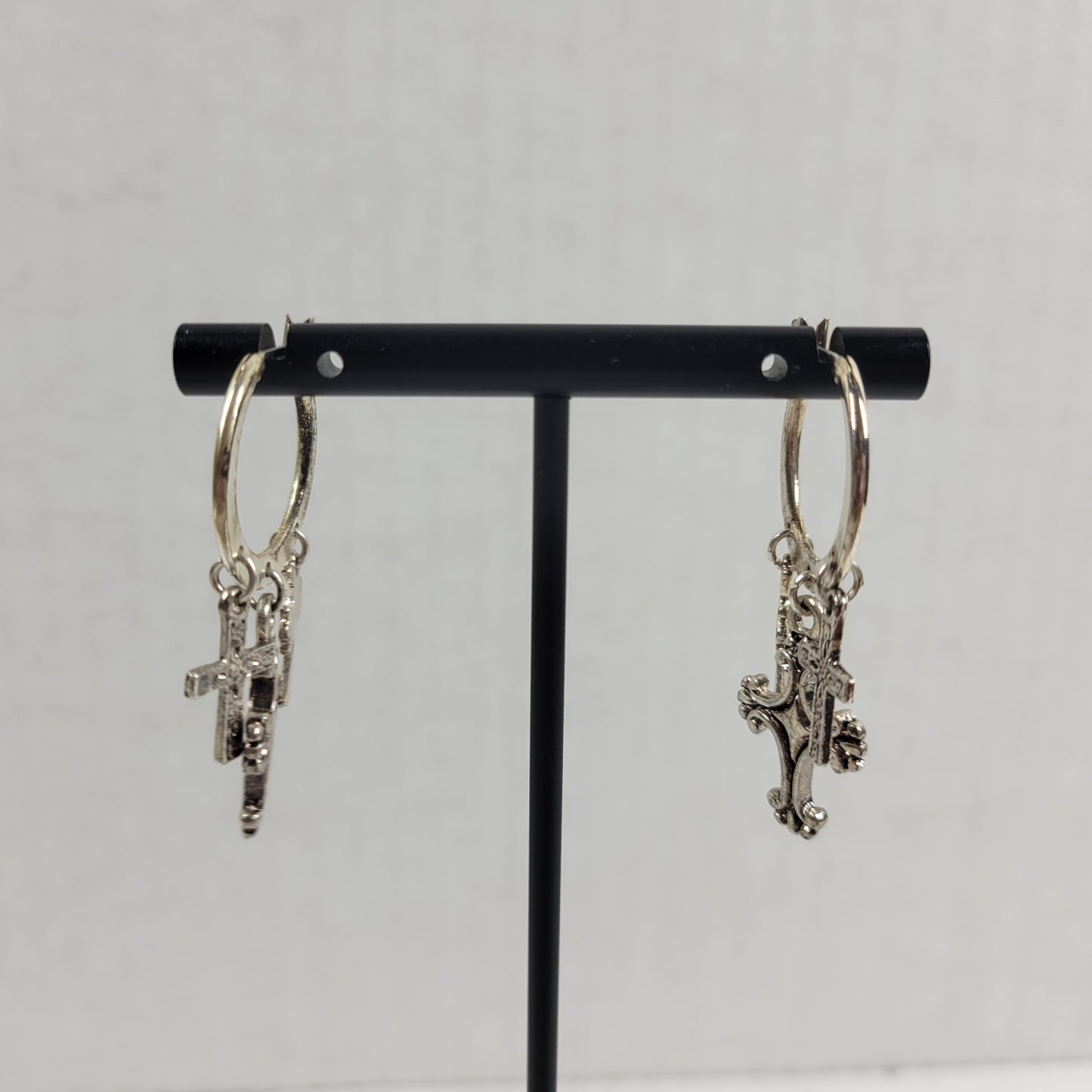 Rebecca Malone Silver Tone Hoop Earrings Multi Charm Dangle Cross Faith E135E