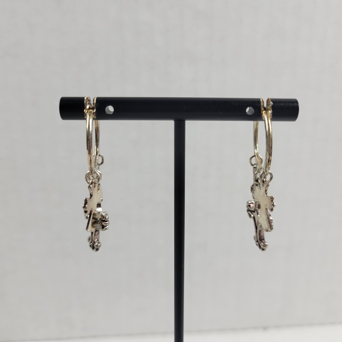 Rebecca Malone Silver Tone Hoop Earrings Multi Charm Dangle Cross Faith E135E