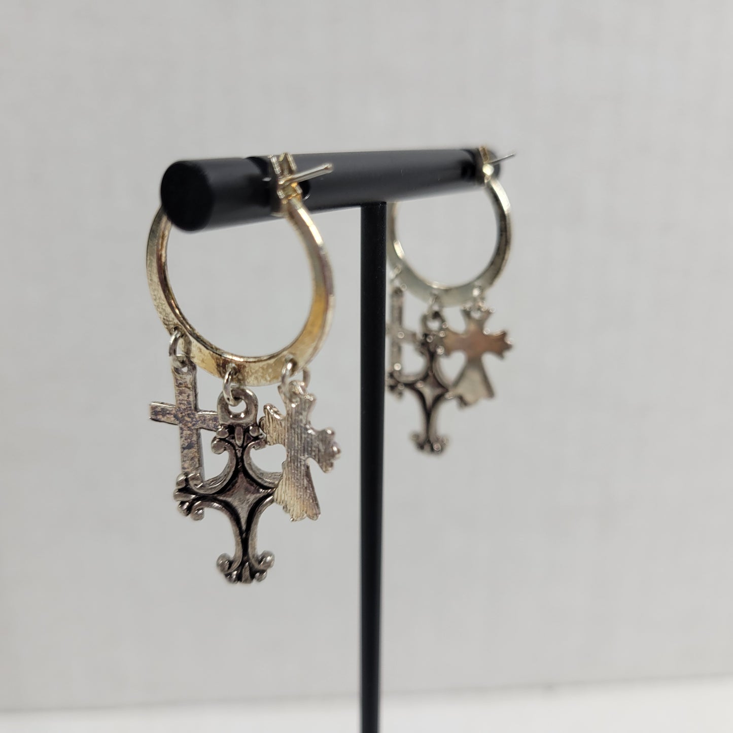 Rebecca Malone Silver Tone Hoop Earrings Multi Charm Dangle Cross Faith E135E