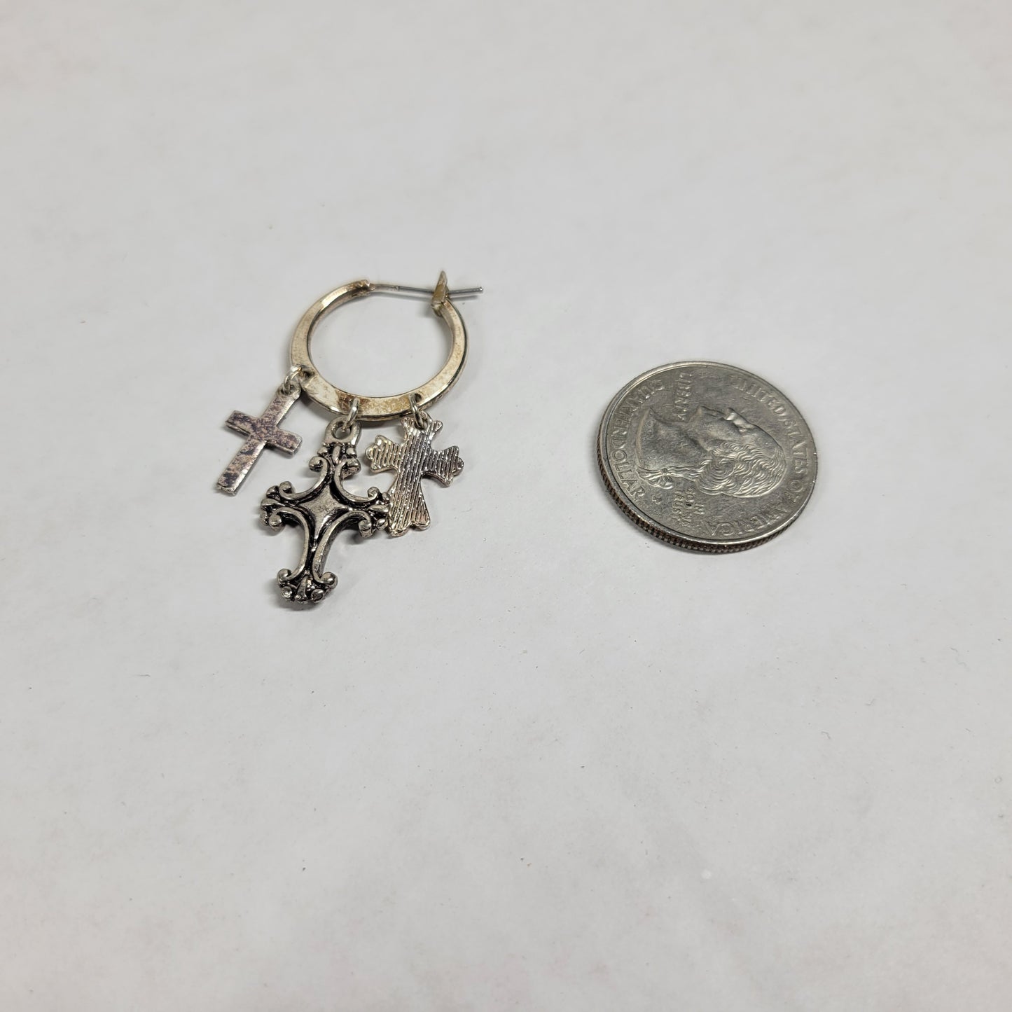 Rebecca Malone Silver Tone Hoop Earrings Multi Charm Dangle Cross Faith E135E