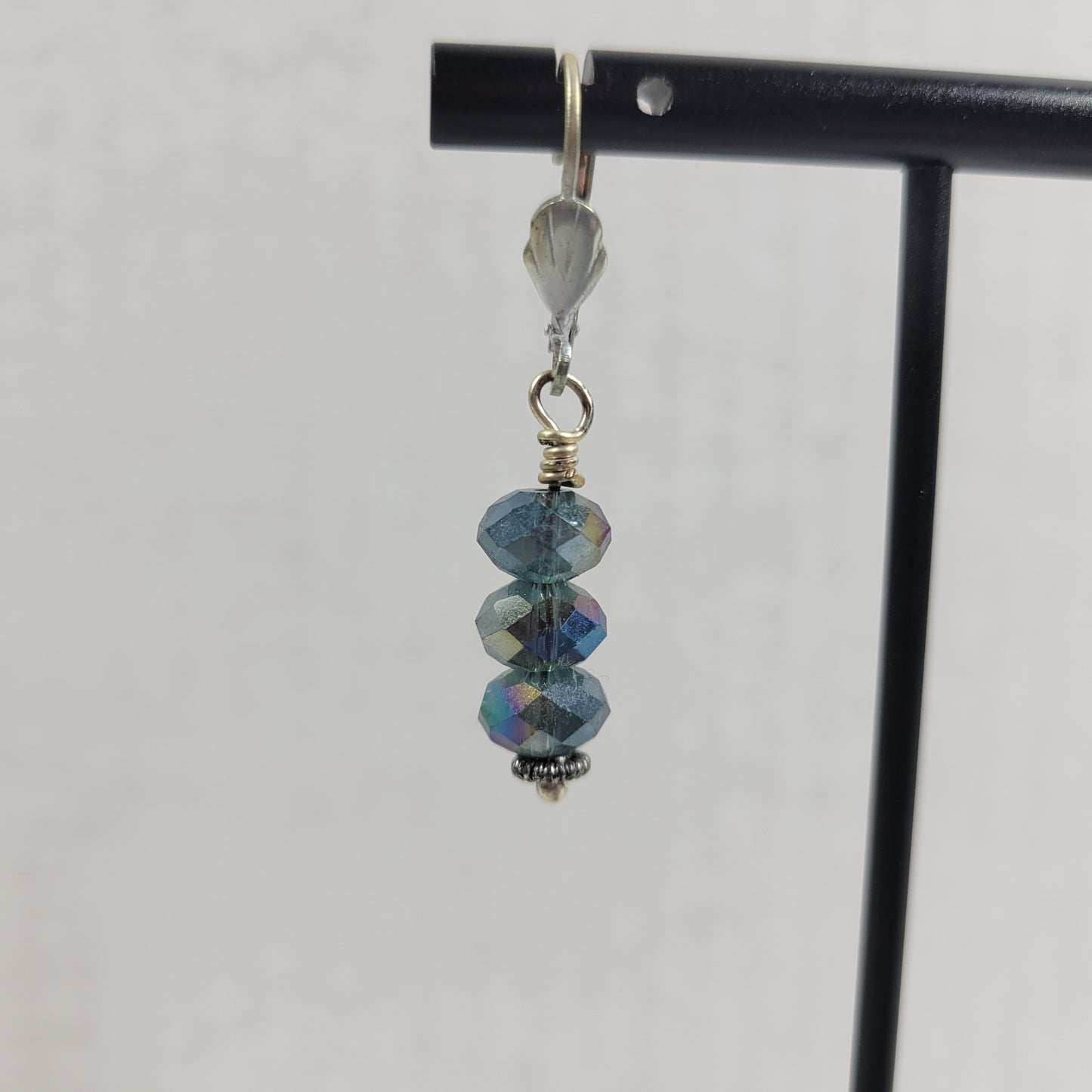 Vintage Iridescent Blue Crystal Bead Dangle Earrings Aurora Borealis E138E