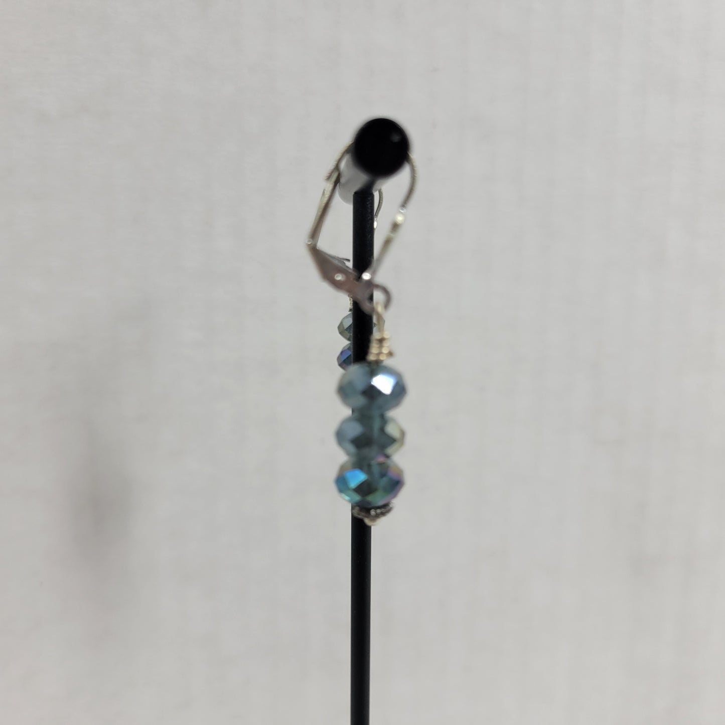 Vintage Iridescent Blue Crystal Bead Dangle Earrings Aurora Borealis E138E