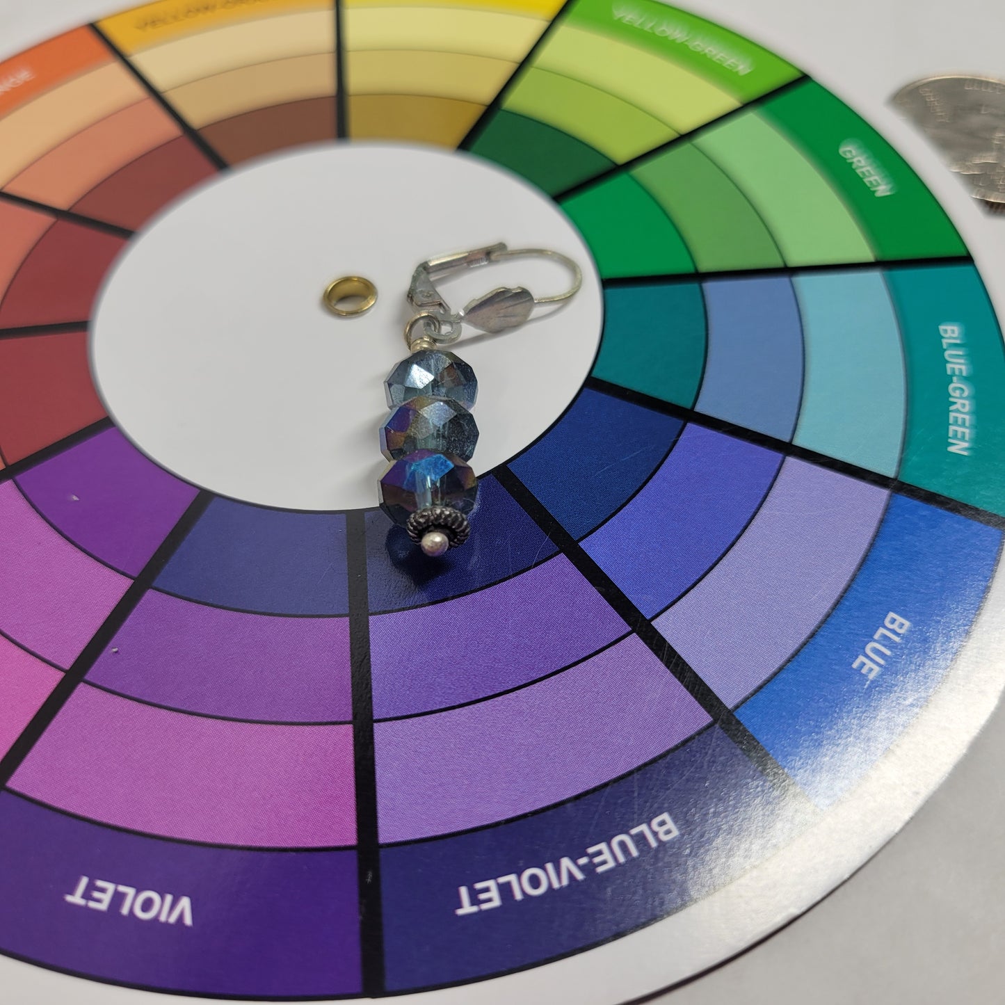 Vintage Iridescent Blue Crystal Bead Dangle Earrings Aurora Borealis E138E