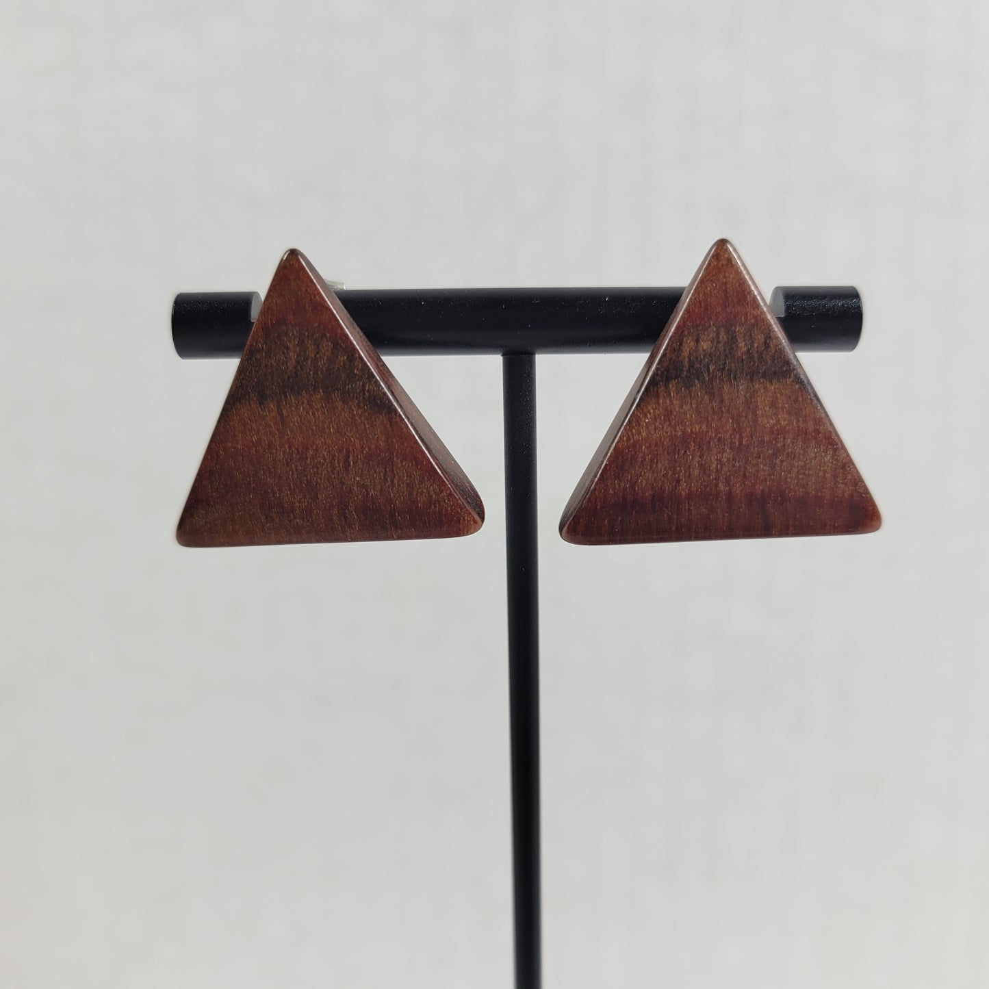 Vintage Modernist Brown Wood Triangle Stud Earrings Geometric Boho Post E140E