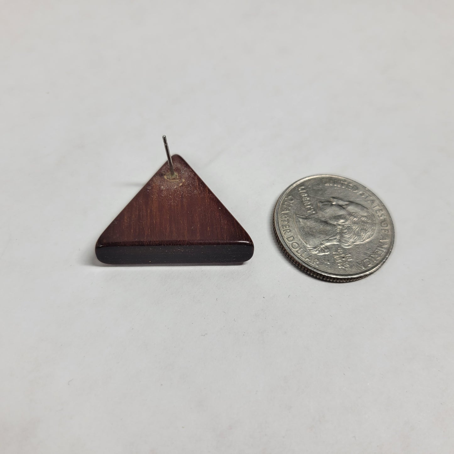 Vintage Modernist Brown Wood Triangle Stud Earrings Geometric Boho Post E140E