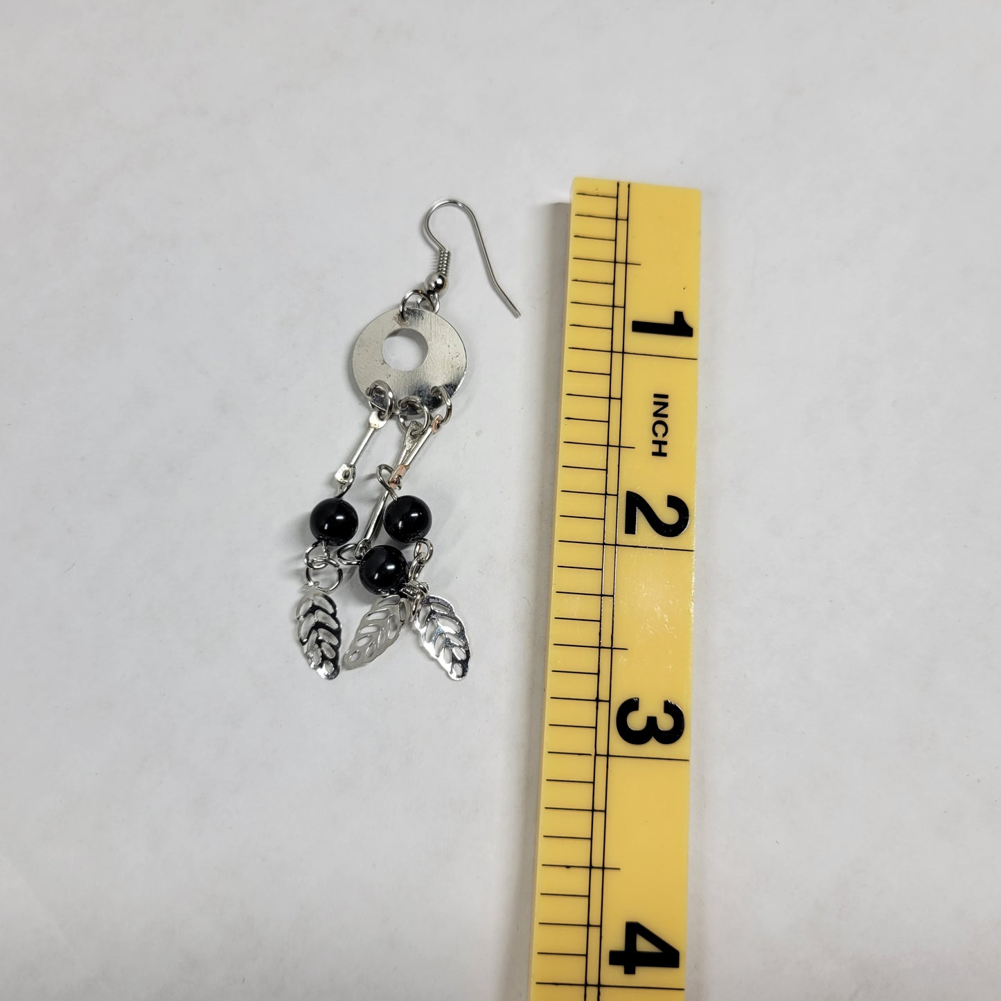 Black Bead Silver Dangle Earrings Leaf Charm Drop Boho Fashion Gift E141EV