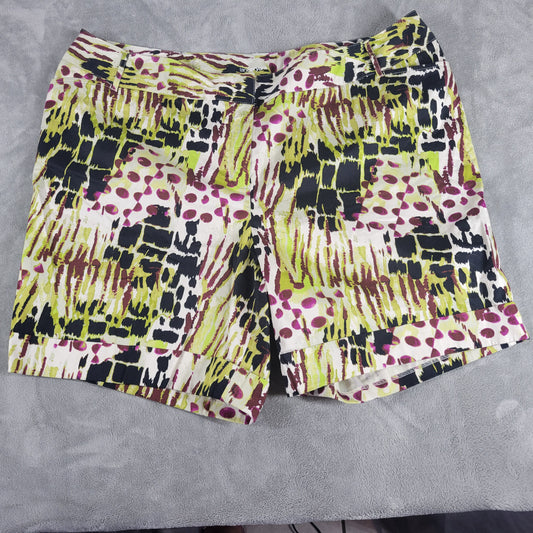 Lane Bryant 24 Shorts Green Purple Watercolor Cuffed Cotton Blend Casual WAT87E