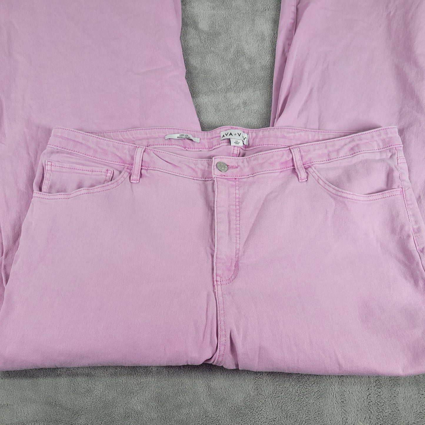 Ava & Viv 22 Plus Wide Leg Jeans Pink Denim Elastic Waist 5 Pocket SL10E