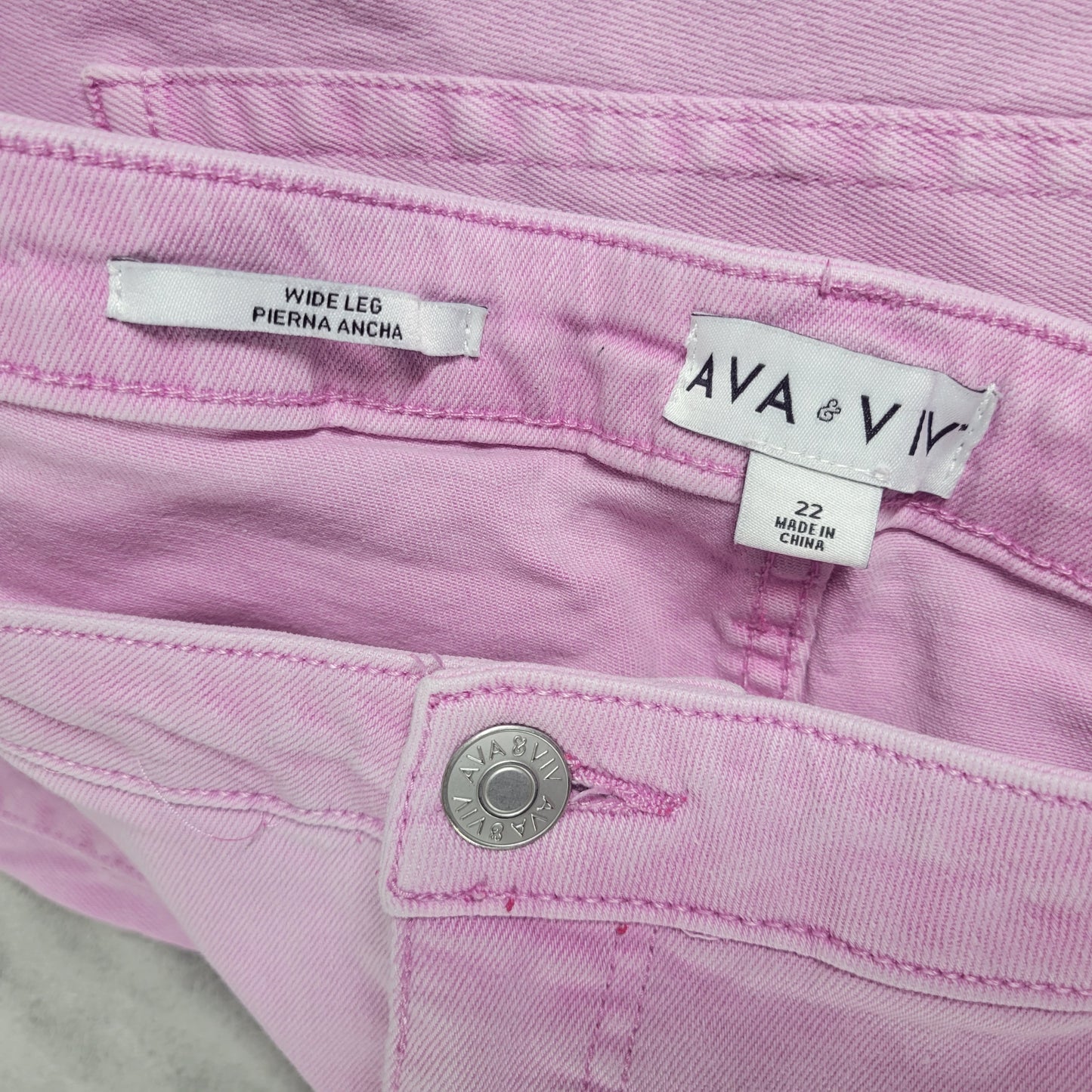 Ava & Viv 22 Plus Wide Leg Jeans Pink Denim Elastic Waist 5 Pocket SL10E