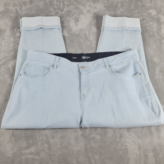 Style Co Womens Light Wash Denim Capris 18W 40 Waist Stretch Cuffed Jeans CAP35E