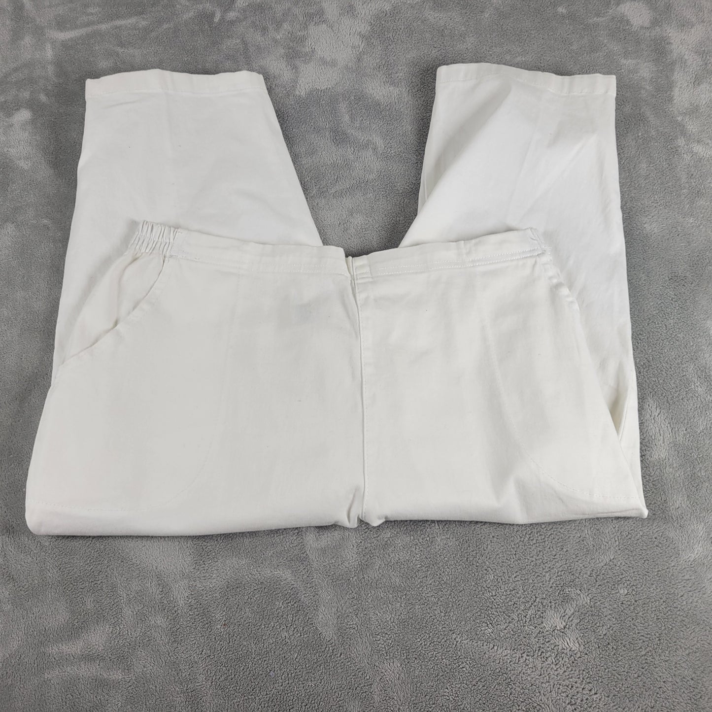 Croft Barrow Womens White Capri Pants XXL Plus Elastic Waist Lace Up Hem WHI19E