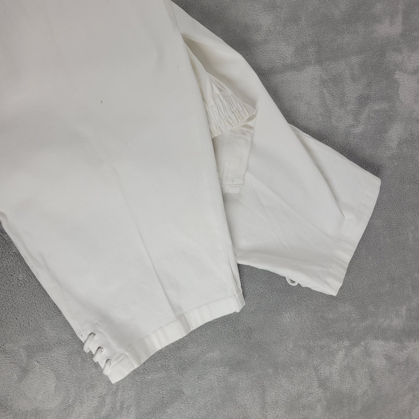 Croft Barrow Womens White Capri Pants XXL Plus Elastic Waist Lace Up Hem WHI19E