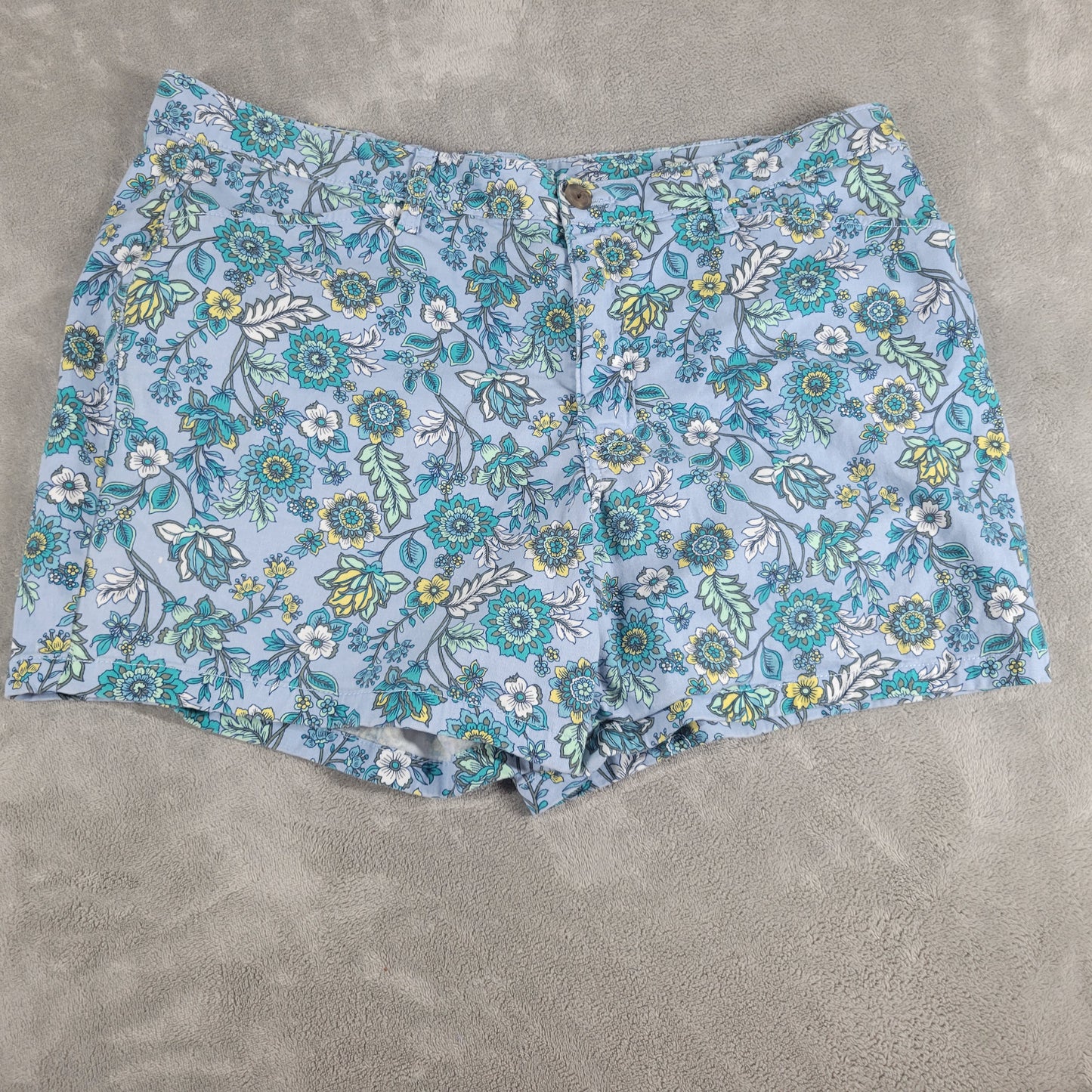 St. John's Bay 18 Shorts Blue Floral Elastic Waist Cotton Blend Pockets FLO121XE