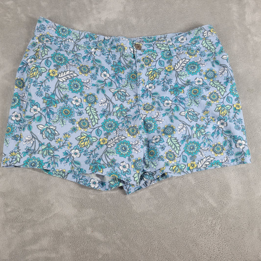 St. John's Bay 18 Shorts Blue Floral Elastic Waist Cotton Blend Pockets FLO121XE