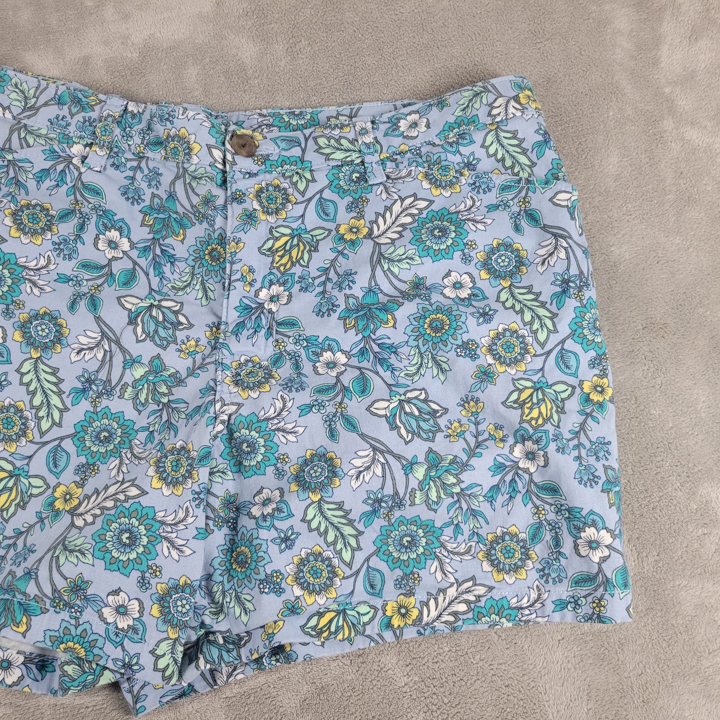 St. John's Bay 18 Shorts Blue Floral Elastic Waist Cotton Blend Pockets FLO121XE
