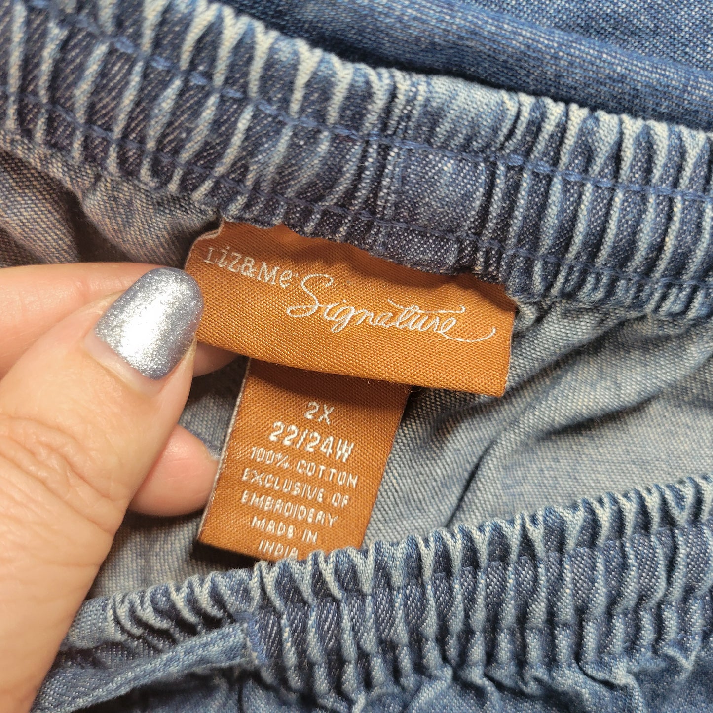 Liz & Me Signature Jeans Womens 2X Capri Dark Wash Denim Elastic Waist CAP16E