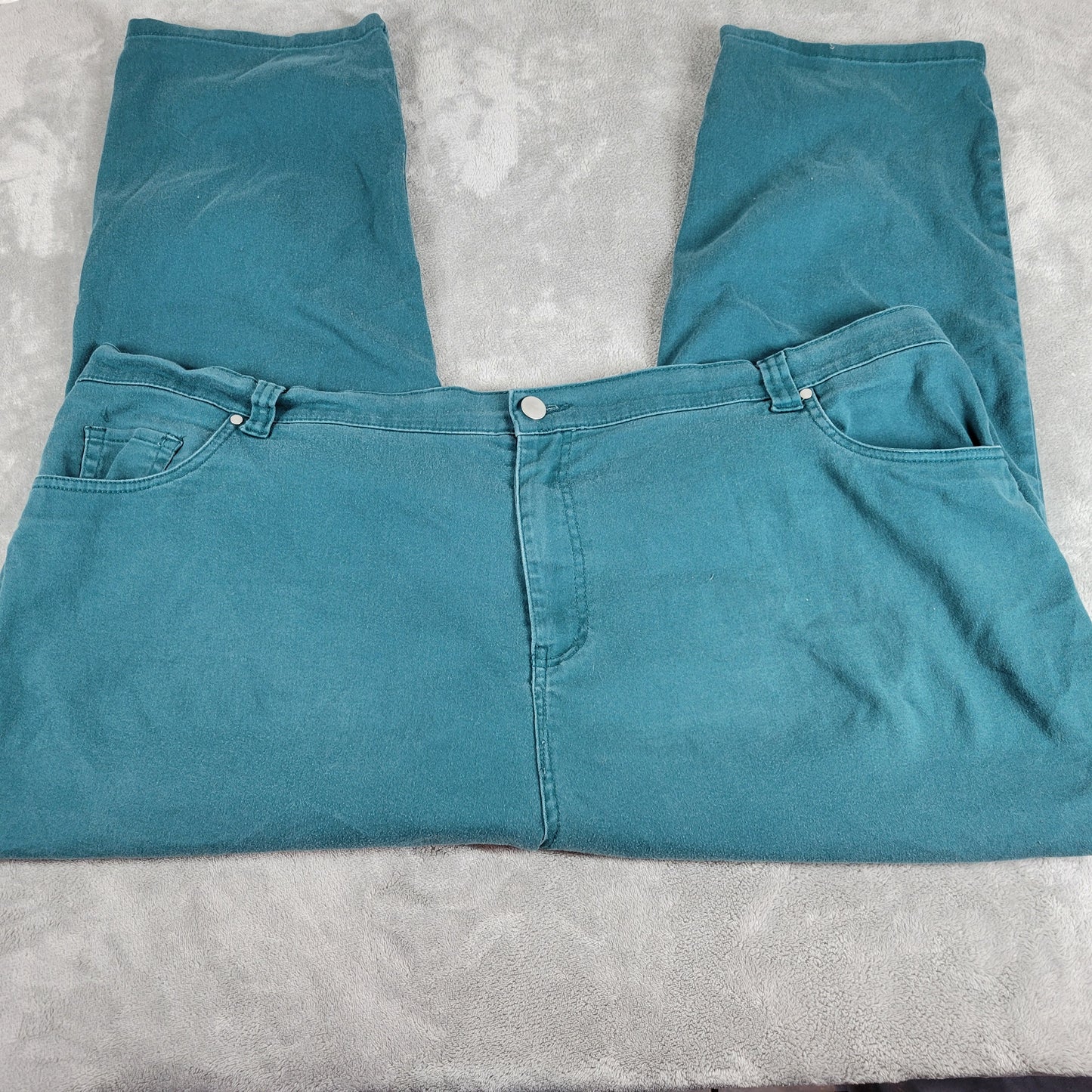 Catherines Green Sateen Jeans Size 32W Plus Comfort Stretch Elastic Waist SL118E