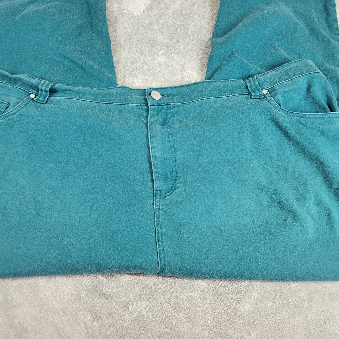 Catherines Green Sateen Jeans Size 32W Plus Comfort Stretch Elastic Waist SL118E