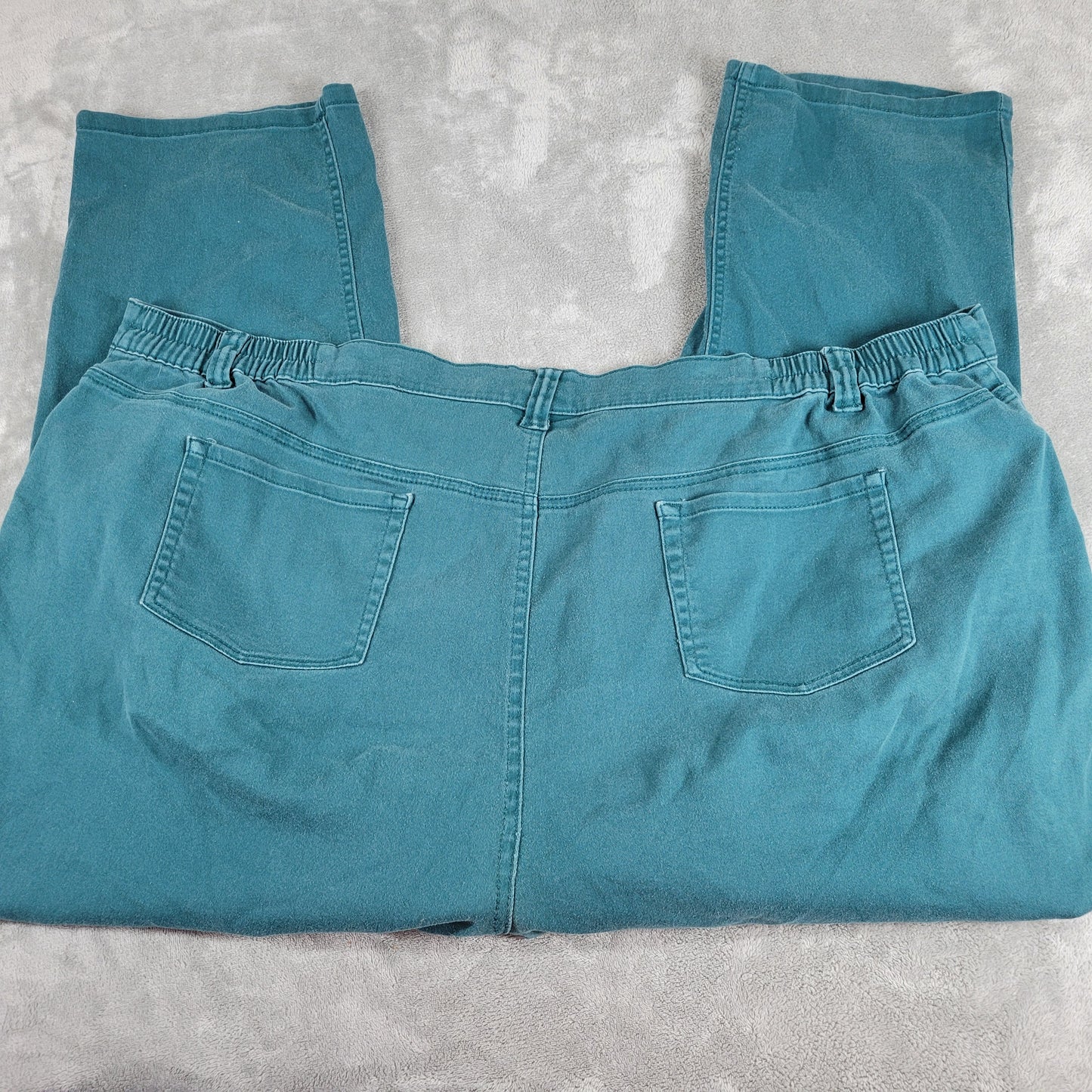 Catherines Green Sateen Jeans Size 32W Plus Comfort Stretch Elastic Waist SL118E