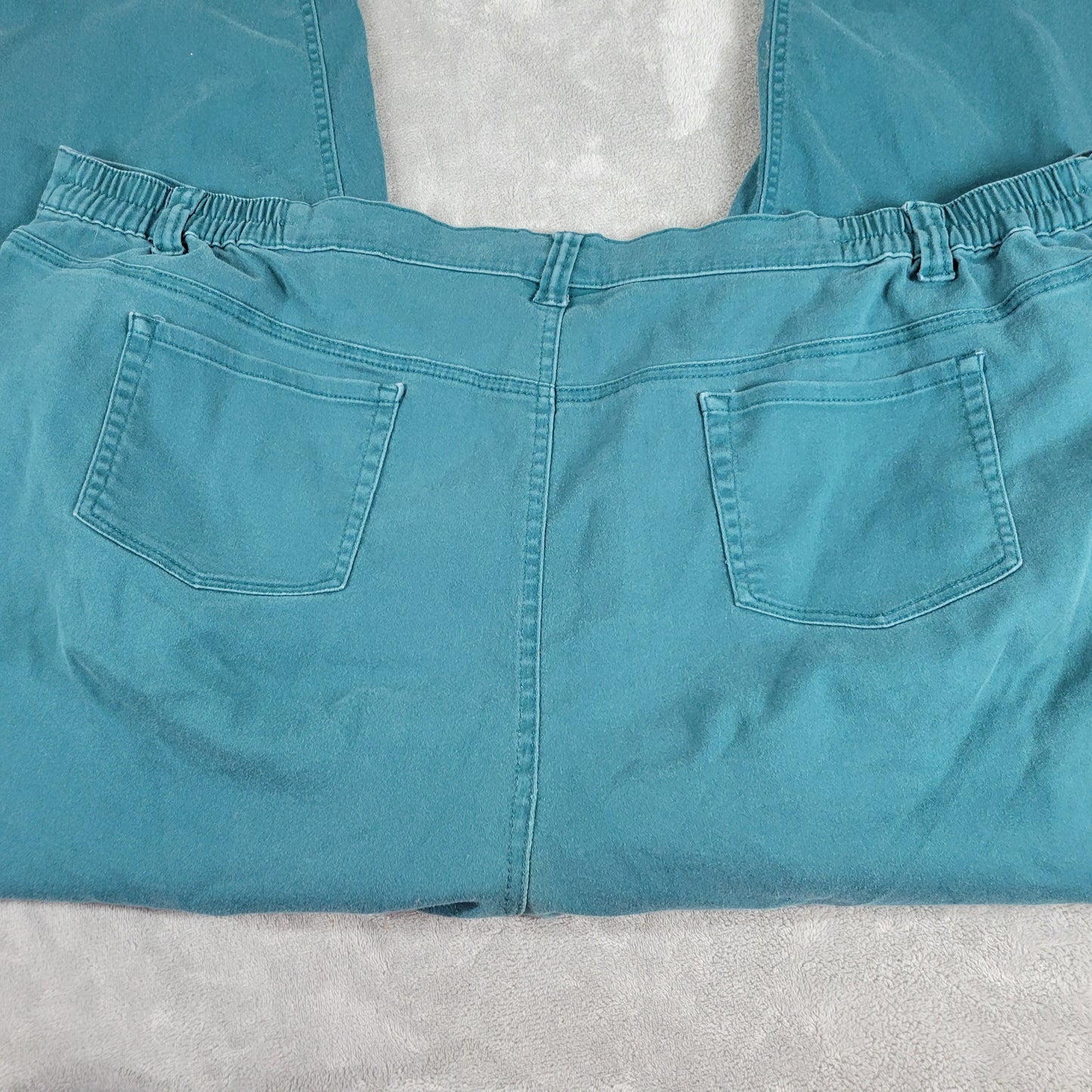 Catherines Green Sateen Jeans Size 32W Plus Comfort Stretch Elastic Waist SL118E