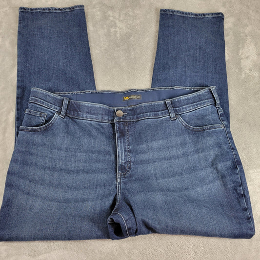 Lee Jeans Womens 22W Long Flex Motion Mid Rise Dark Blue Wash Straight SL117E